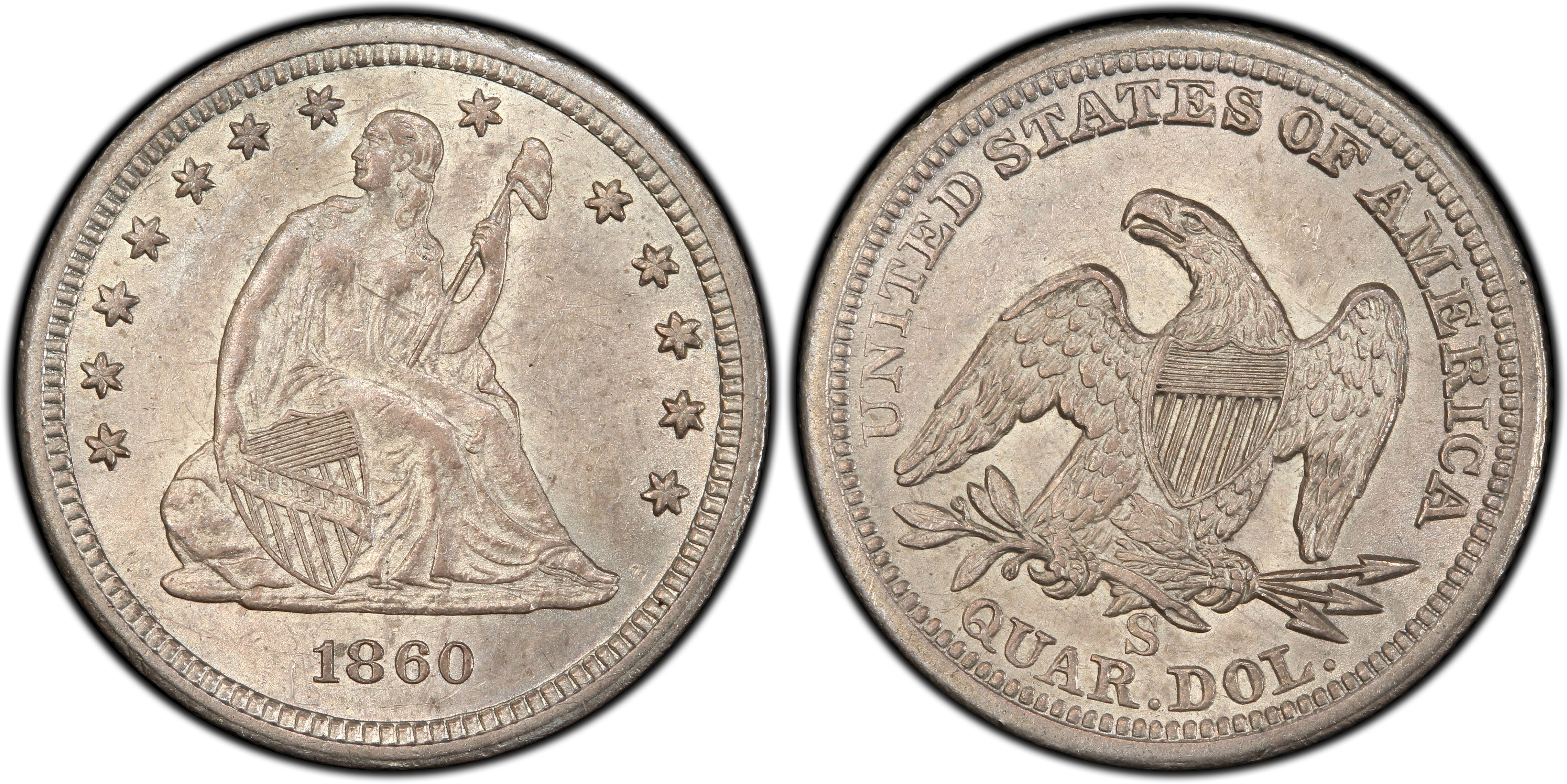 1860-S 25C (Regular Strike) Liberty Seated Quarter - PCGS CoinFacts