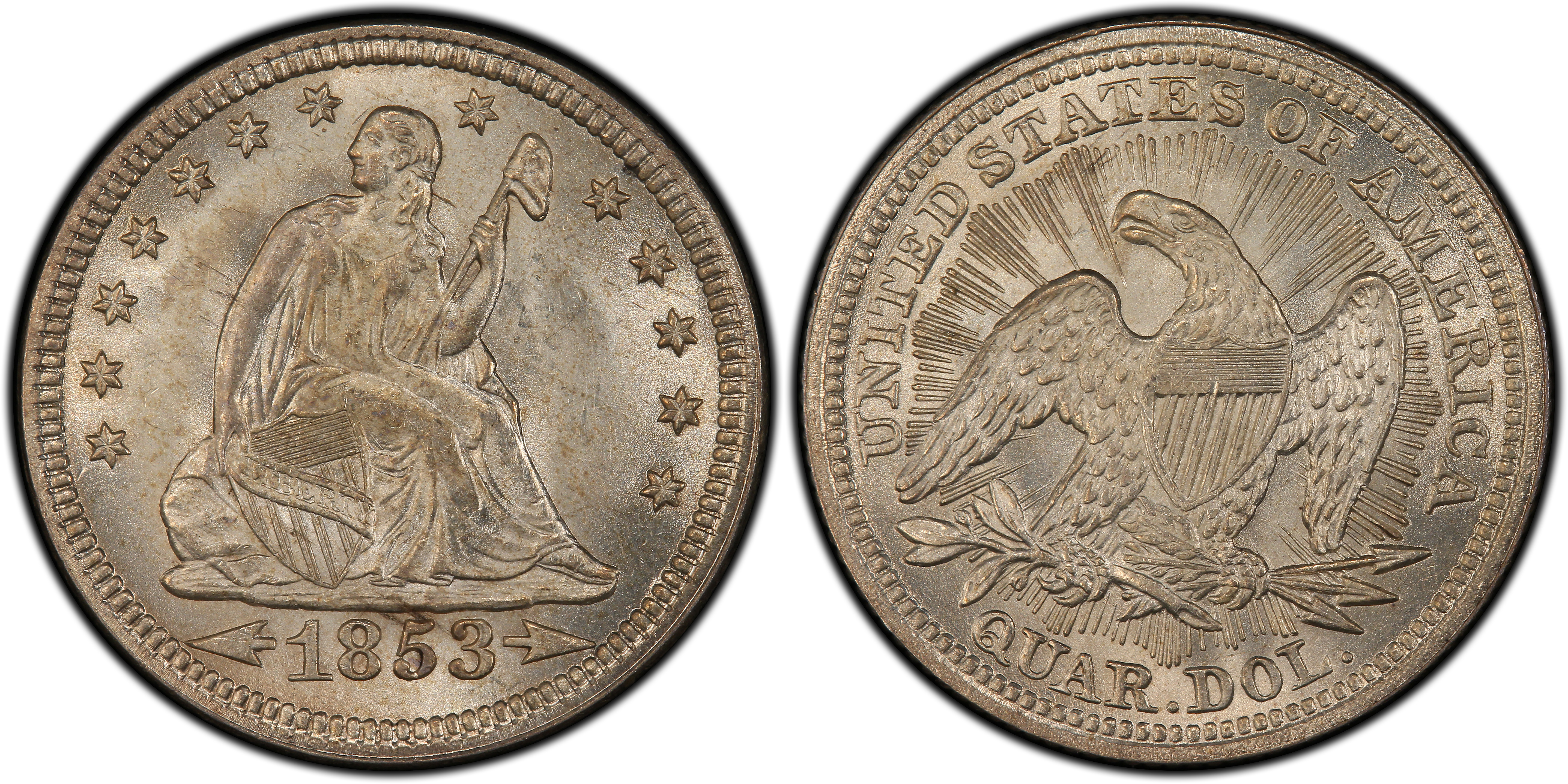 1853 25C Arrows and Rays (Regular Strike) Liberty Seated Quarter - PCGS CoinFacts 1853 25C Arrows and Rays (Regular Strike) Liberty Seated Quarter - PCGS CoinFacts