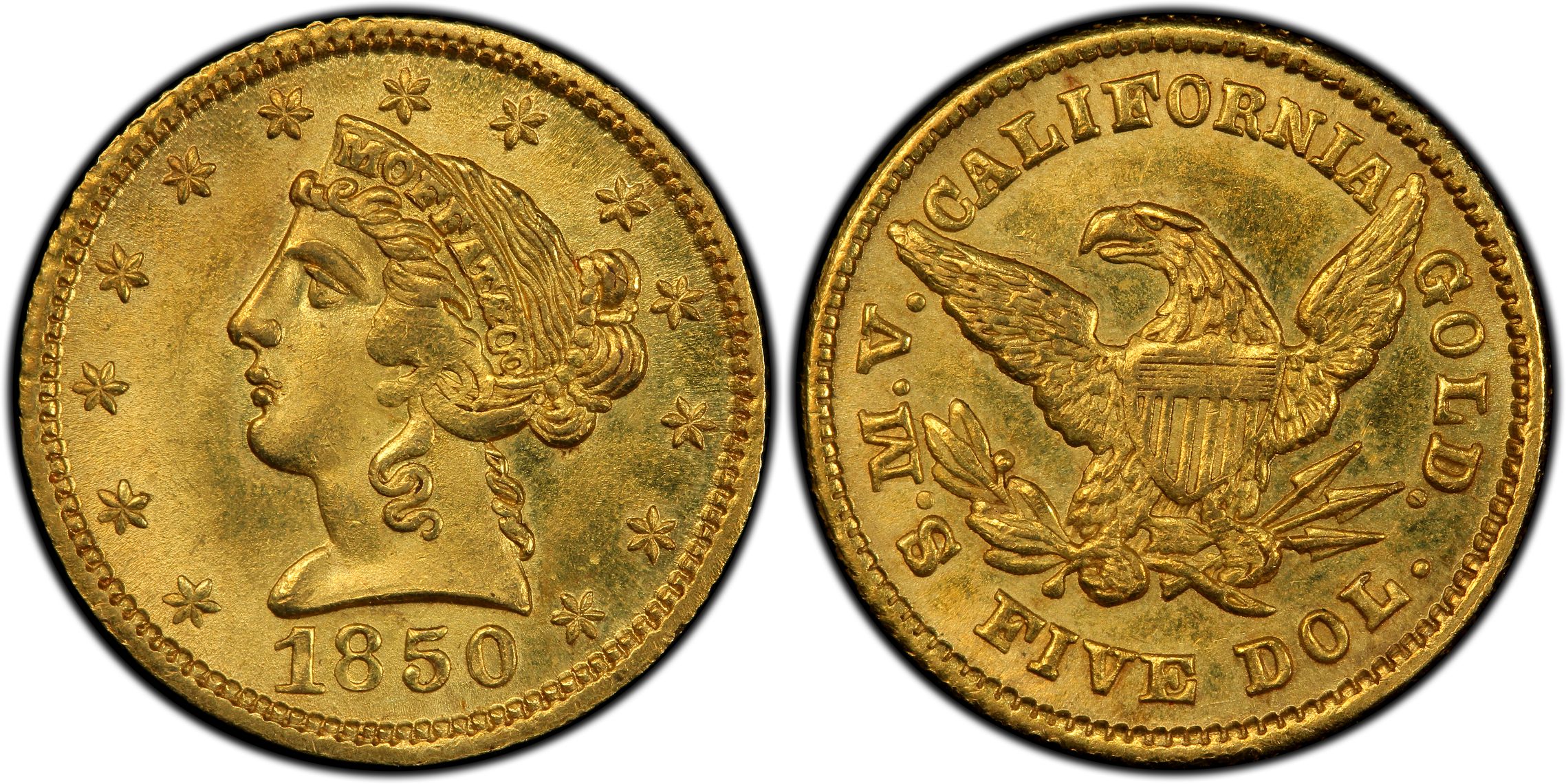 1850 $5 Moffat & Co. (regular Strike) California Gold - Pcgs Coinfacts