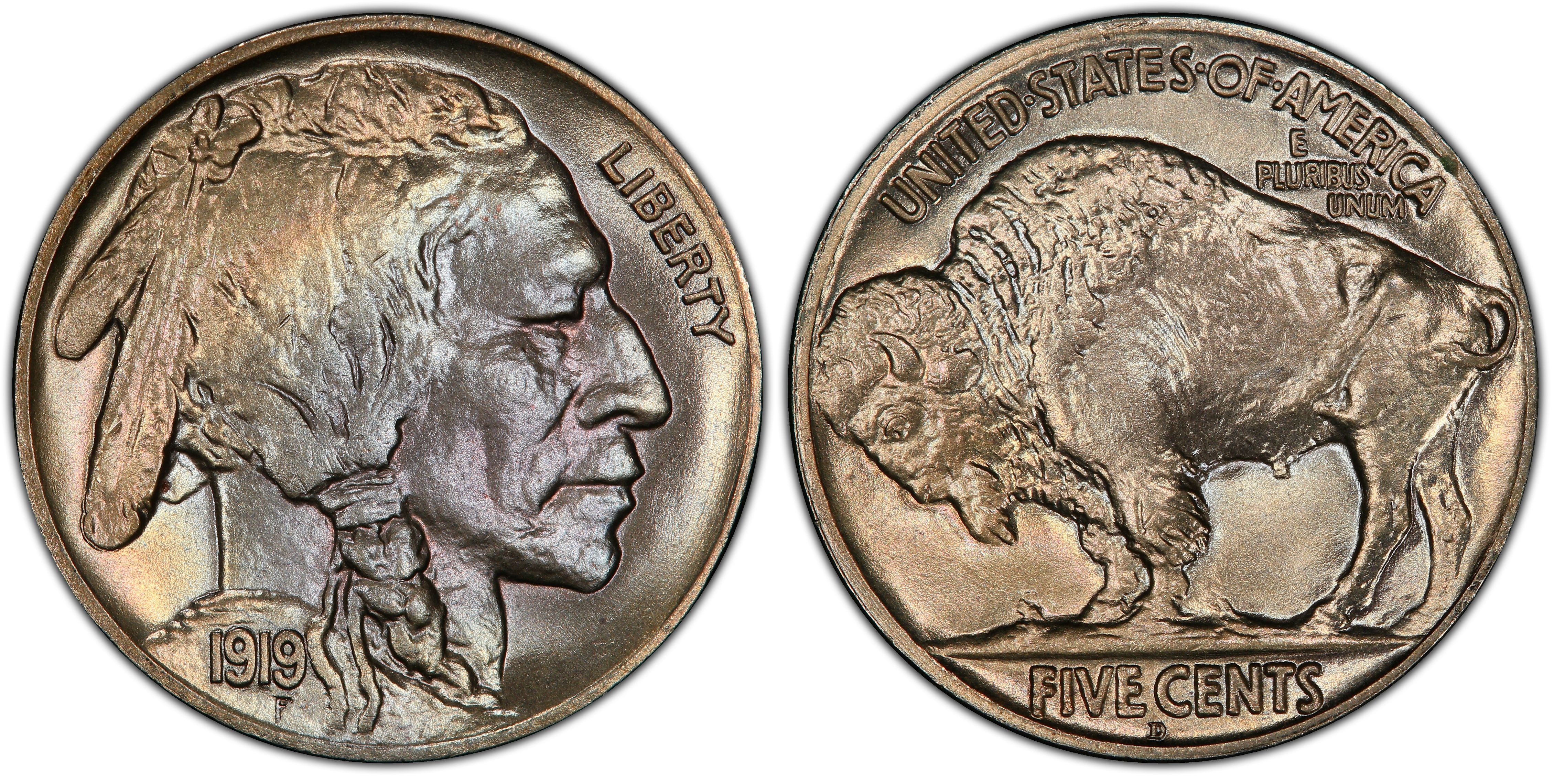 1919 5c Indian Head Buffalo Nickel US Coin Average Circulated 