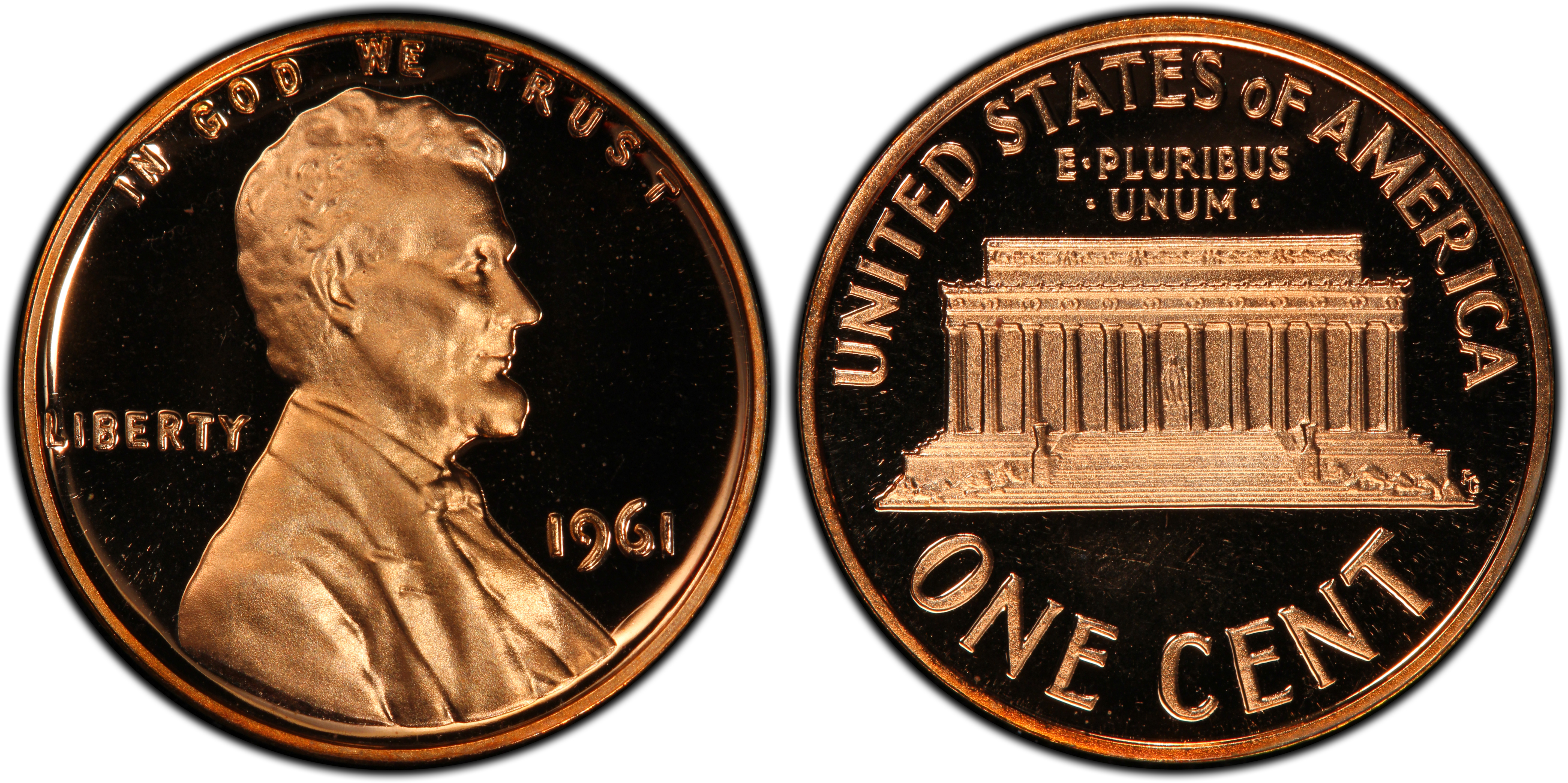 1961-D PCGS Lincoln Cent/Penny EOR Dual Large Holder Vivid End Roll Toned  MS65RB - Big Bear Coin & Collectible