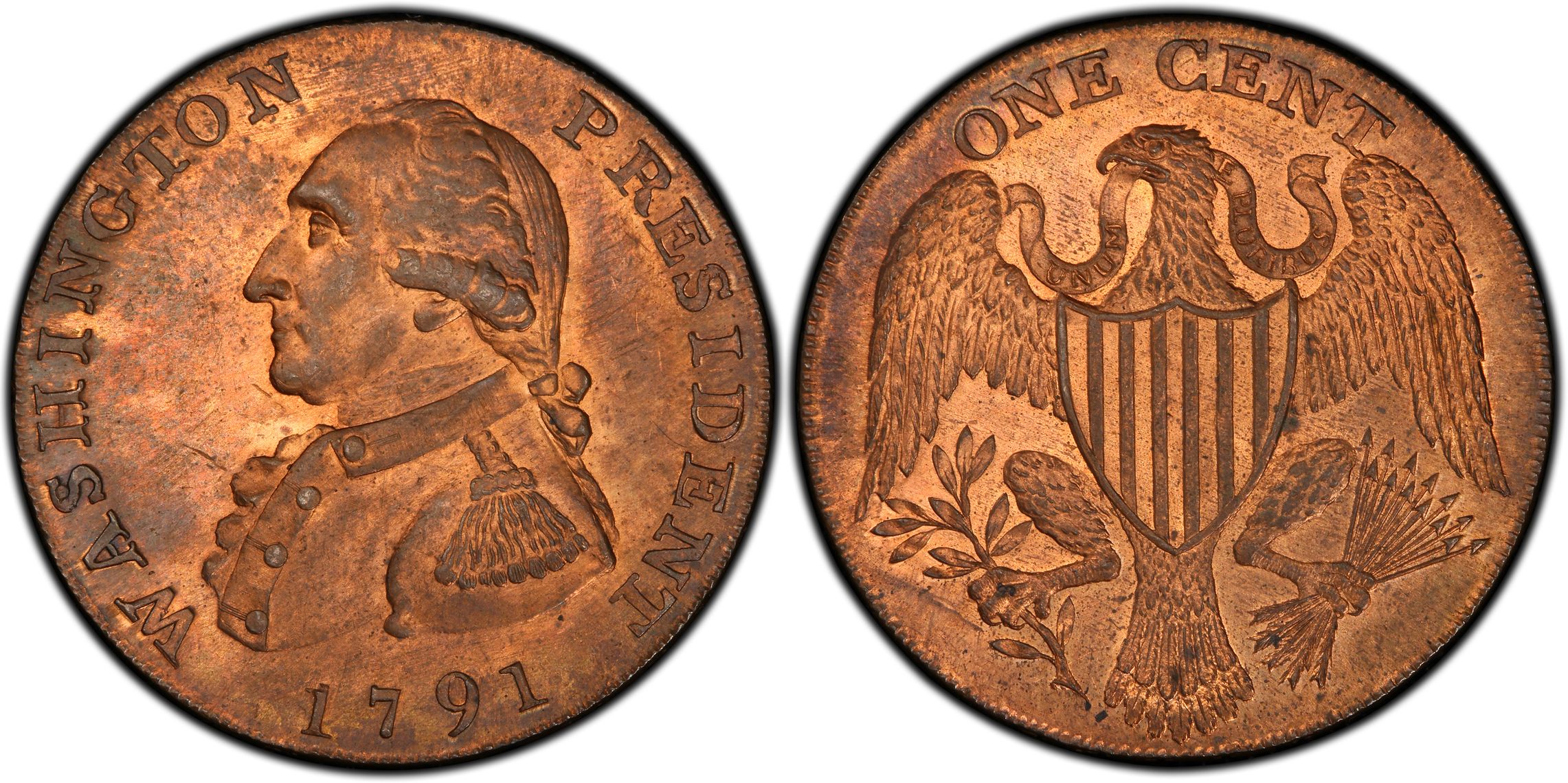 1791 1C Washington, Large Eagle, RB (Regular Strike) Washington Pieces ...