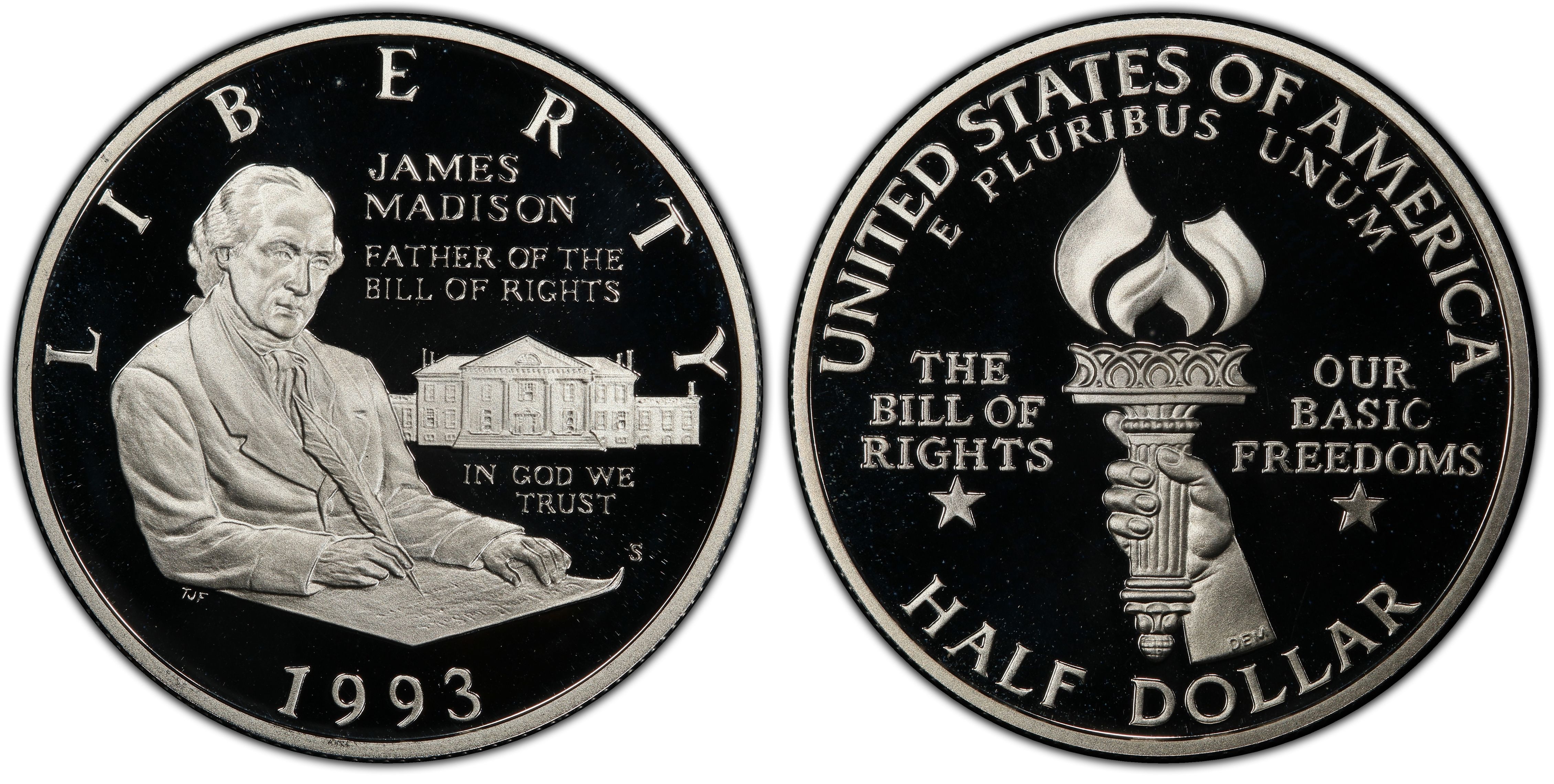1993 Bill of Rights SILVER Half Dollar Coin 50c and Madison Medal US Mint Set