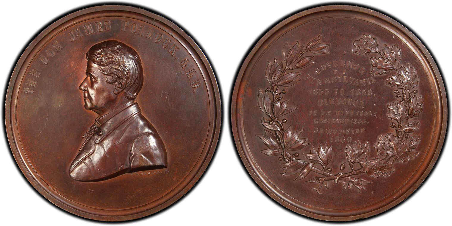 (1869) Medal J-MT-5 Bronzed James Pollock (Special Strike) U.S. Mint ...