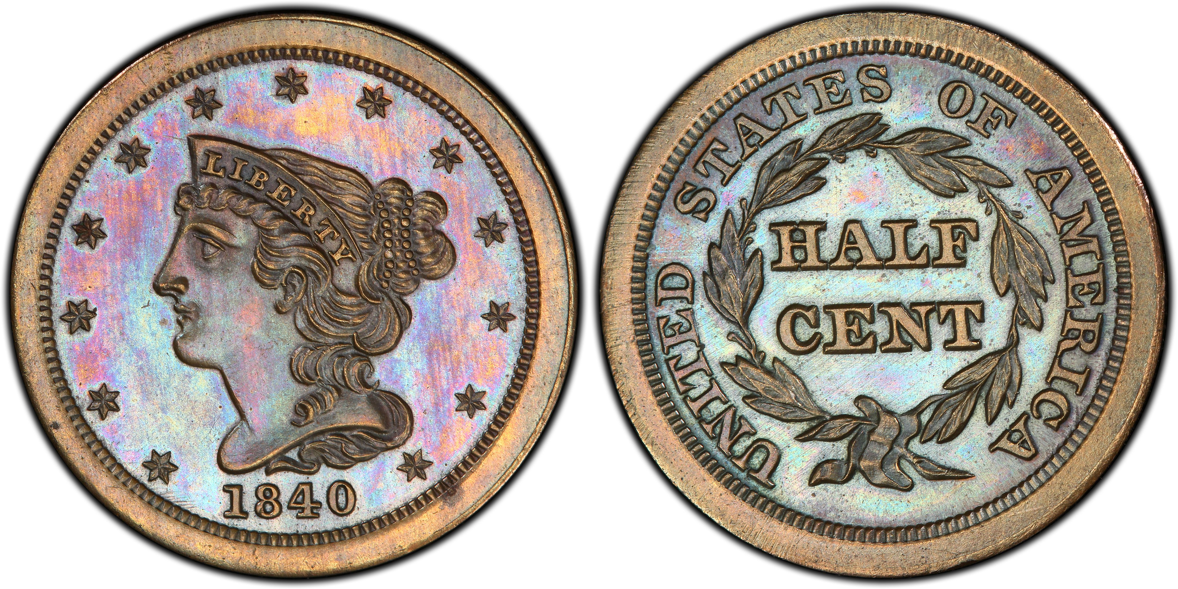 1840 1/2C Restrike, BN (Proof) Braided Hair Half Cent - PCGS CoinFacts
