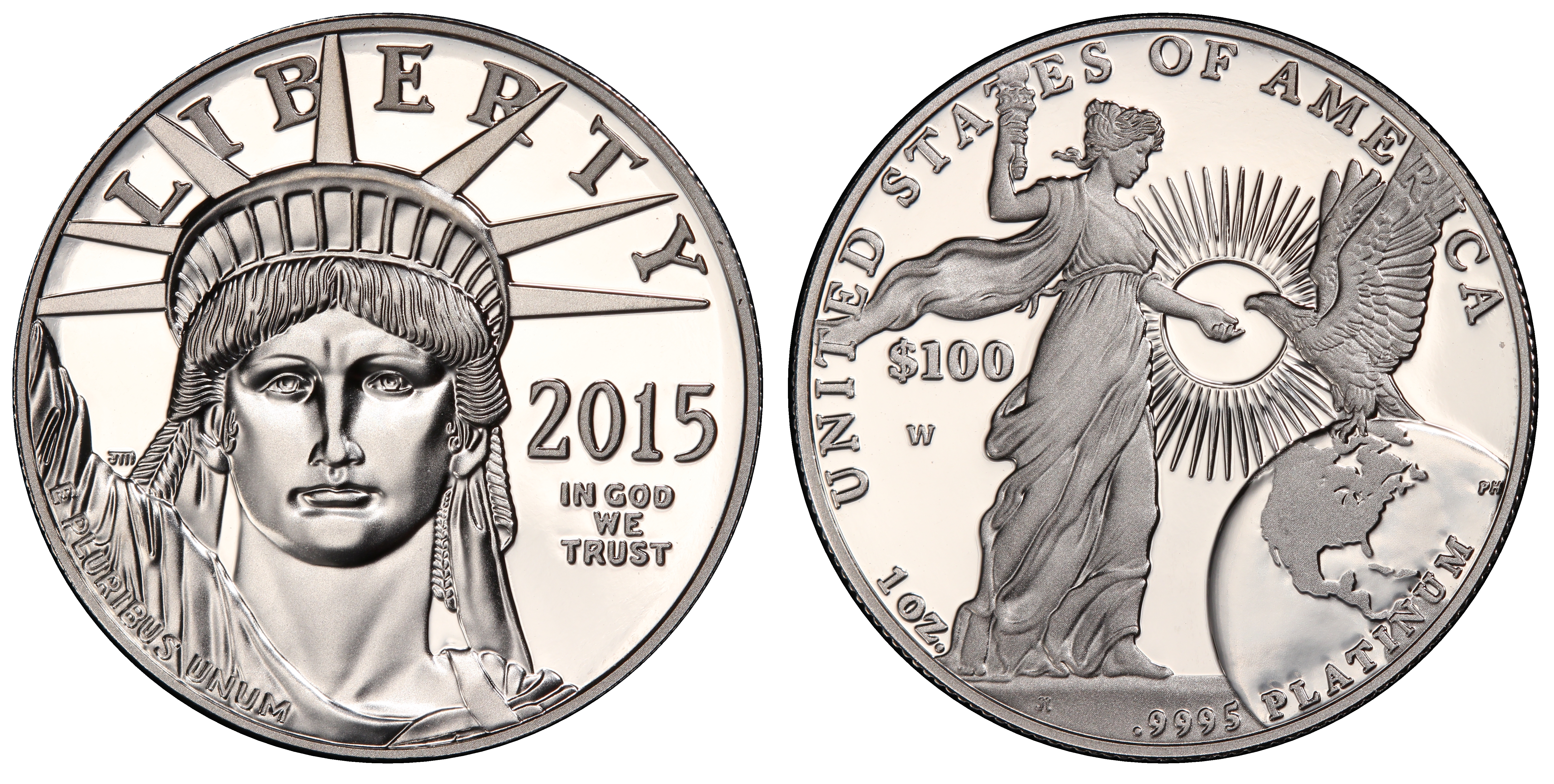 2015-W $100 Statue of Liberty First Strike, DCAM (Proof) Platinum