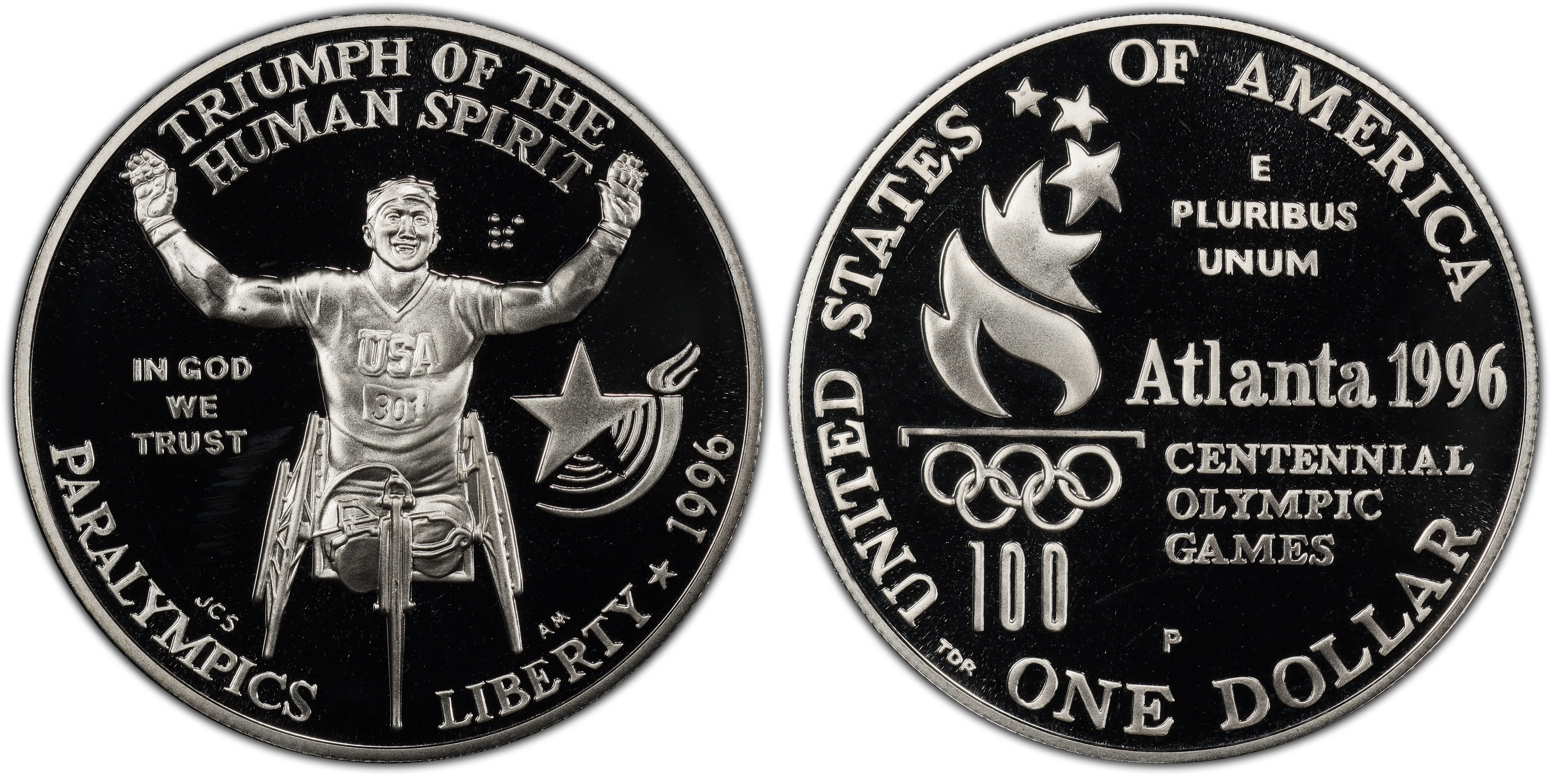 1996-P $1 Paralympic, DCAM (Proof) Modern Silver and Clad Commemoratives -  PCGS CoinFacts