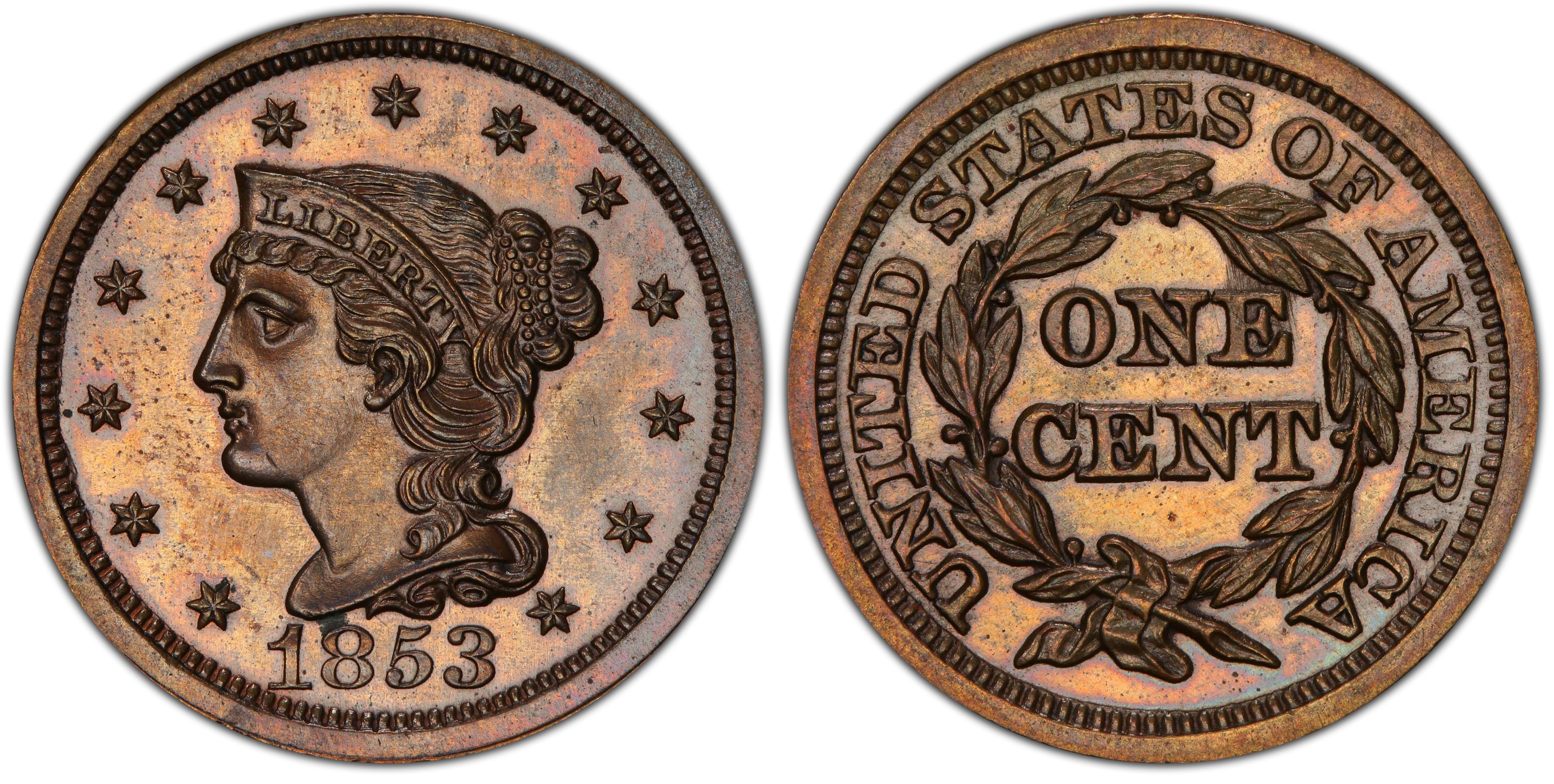 1853 1C, BN (Proof) Braided Hair Cent - PCGS CoinFacts