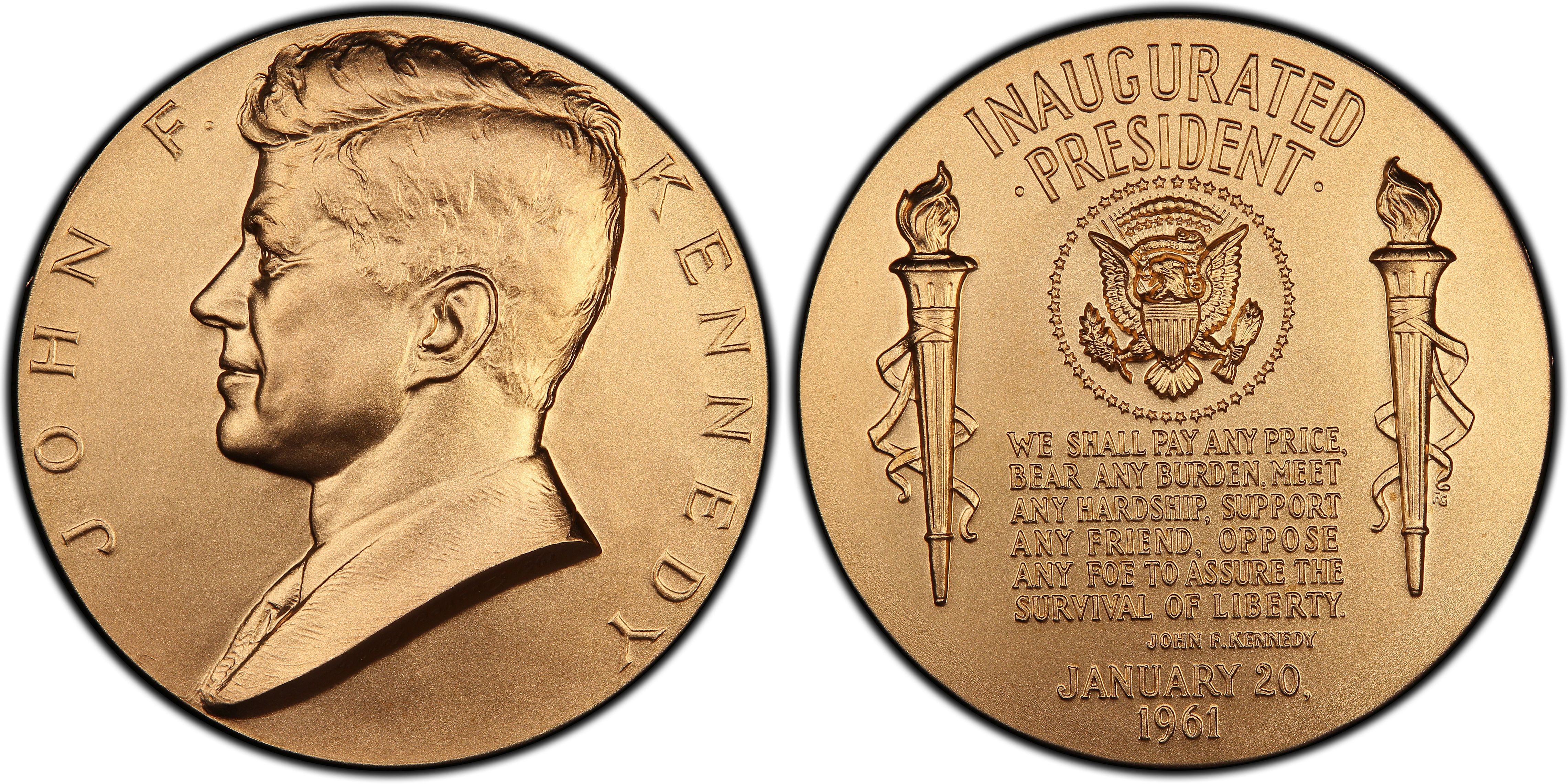 1961 Medallic Art USA 35th President Kennedy 1.25" Bronze Medal 