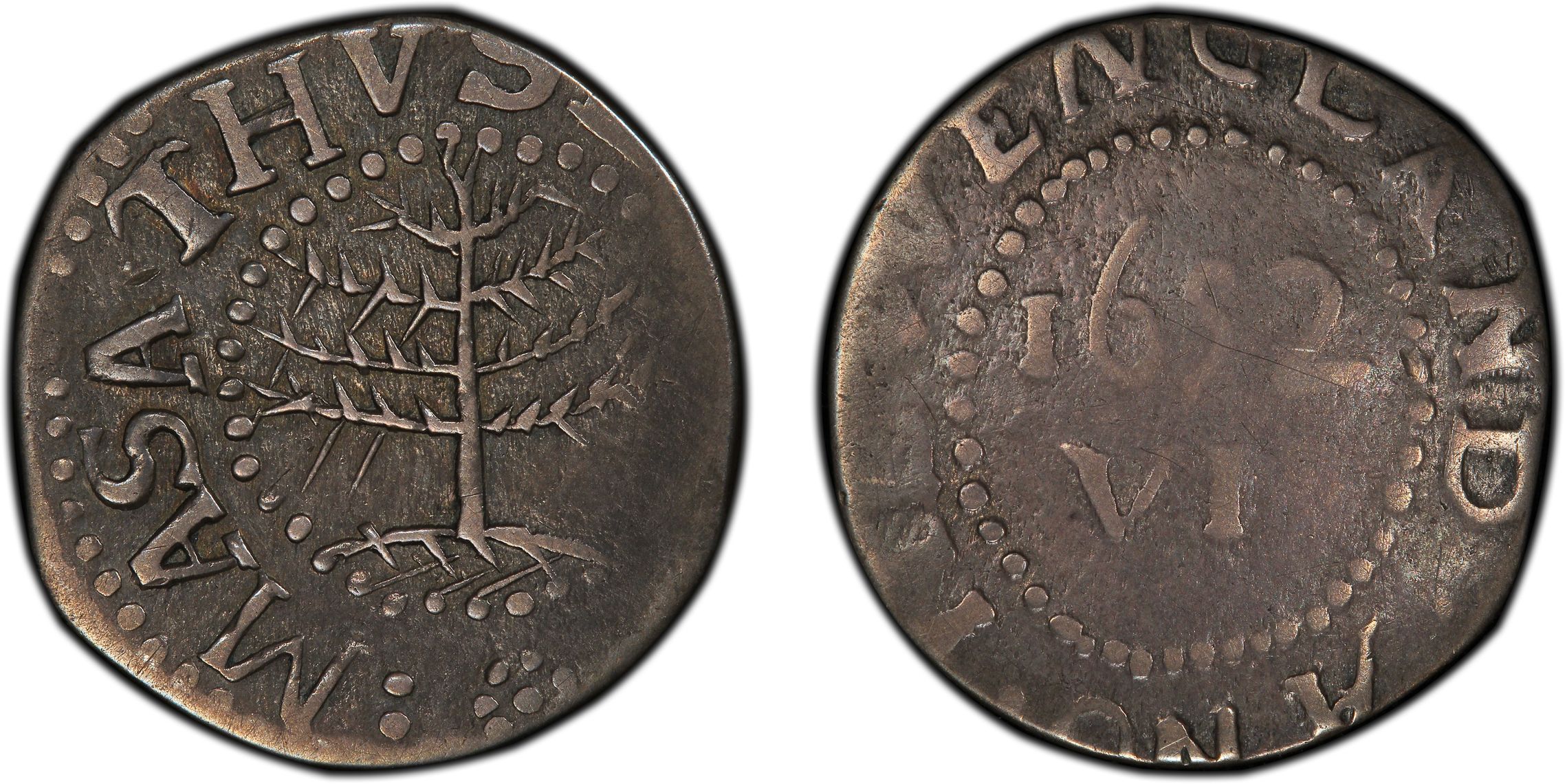 1652 6P Pine Tree, No Pellets (Regular Strike) Massachusetts Silver ...