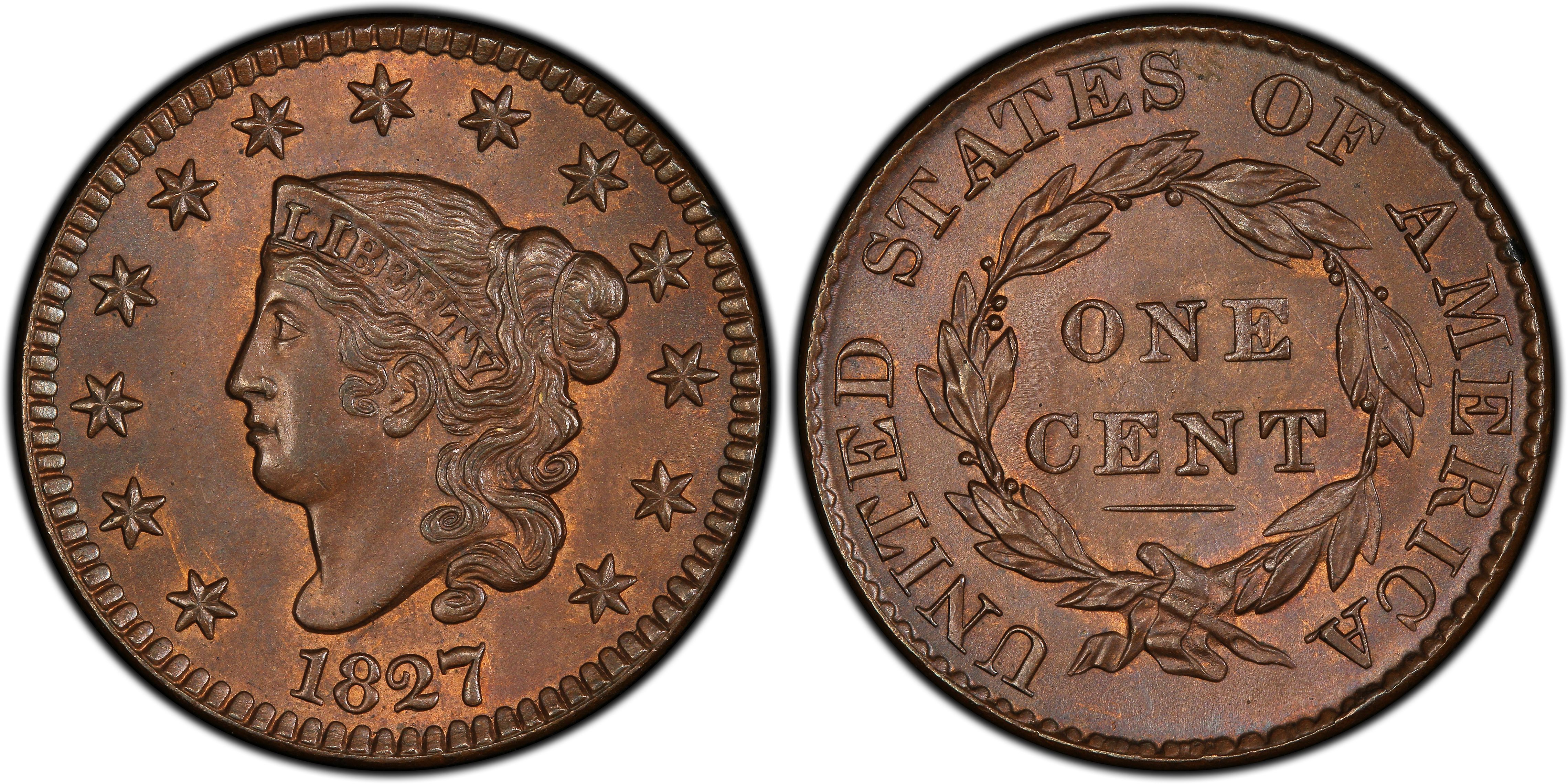 Images of Coronet Head Cent 1827 1C Newcomb 4, BN - PCGS CoinFacts