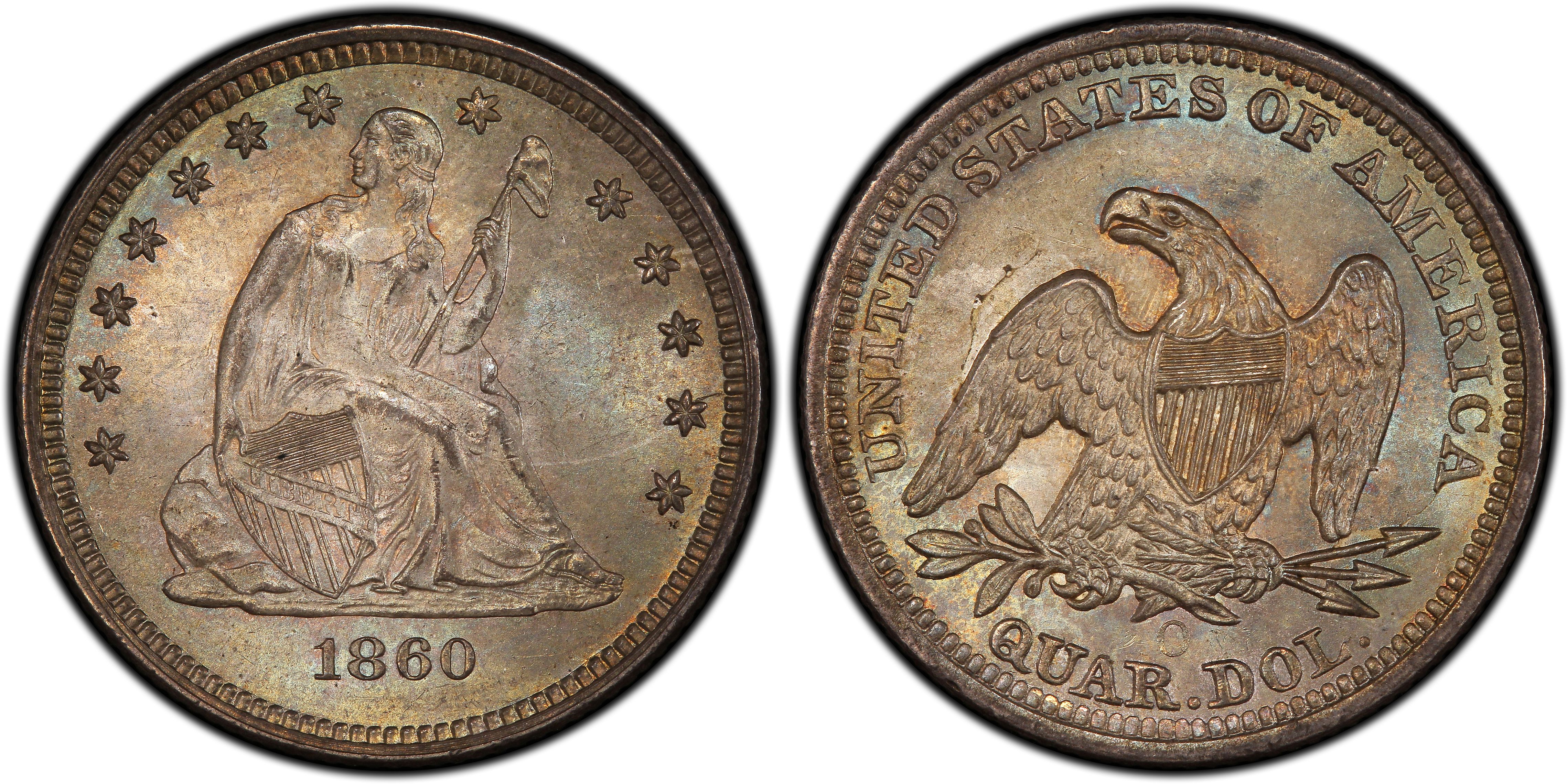 1860-O 25C (Regular Strike) Liberty Seated Quarter - PCGS CoinFacts