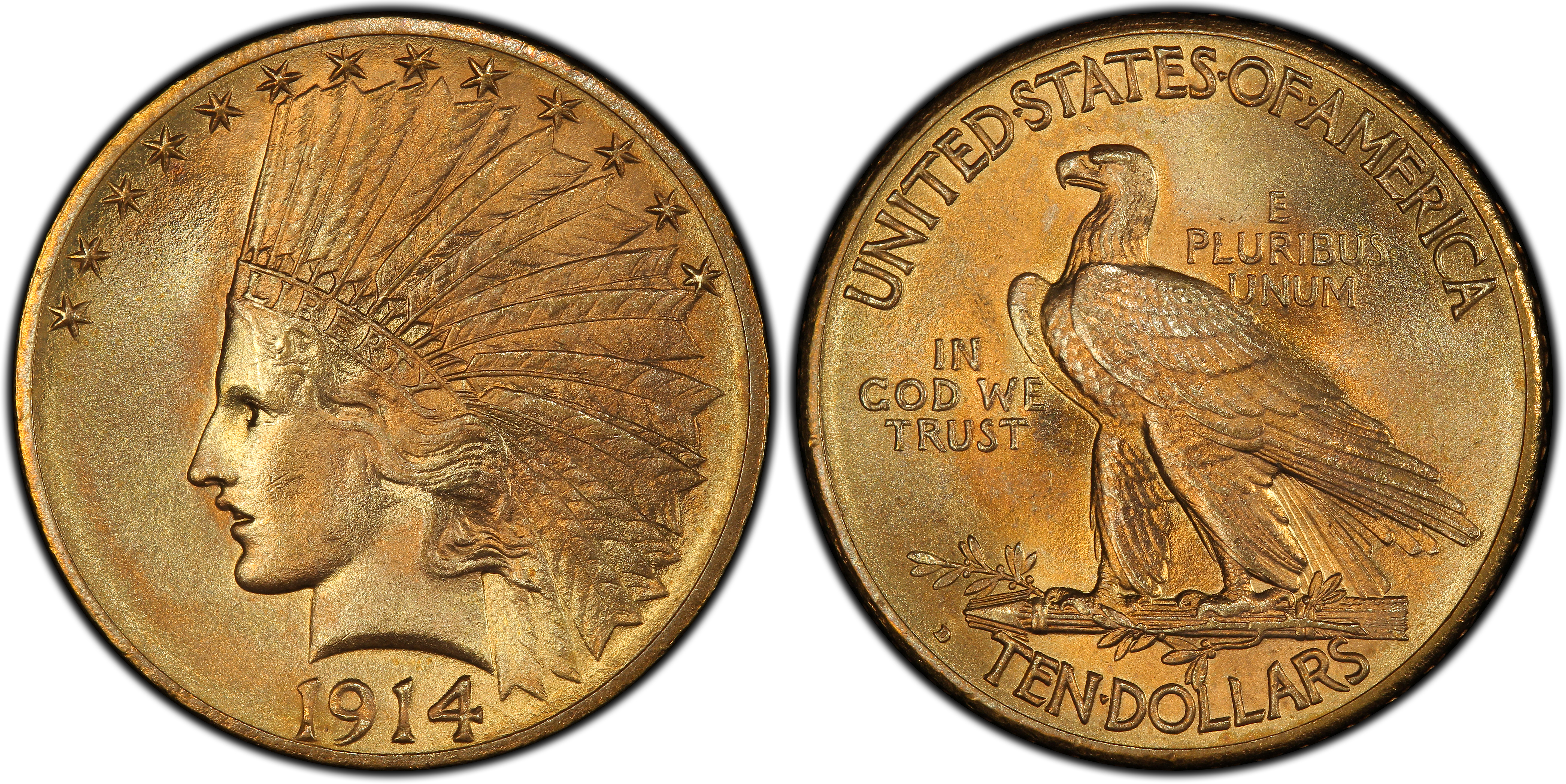 1914 D 10 Regular Strike Indian 10 Pcgs Coinfacts