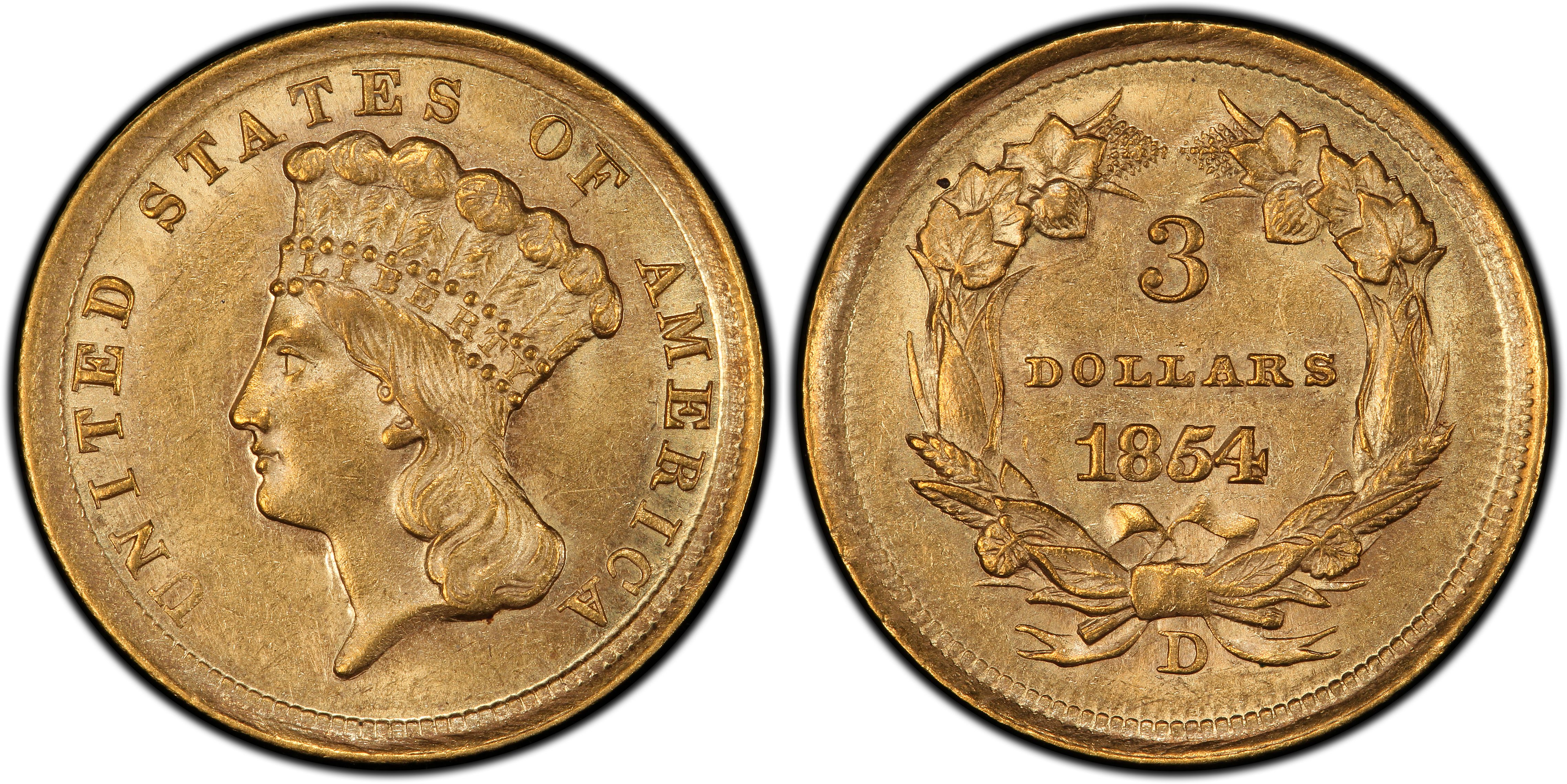 1854-D $3 (Regular Strike) Three Dollar - PCGS CoinFacts