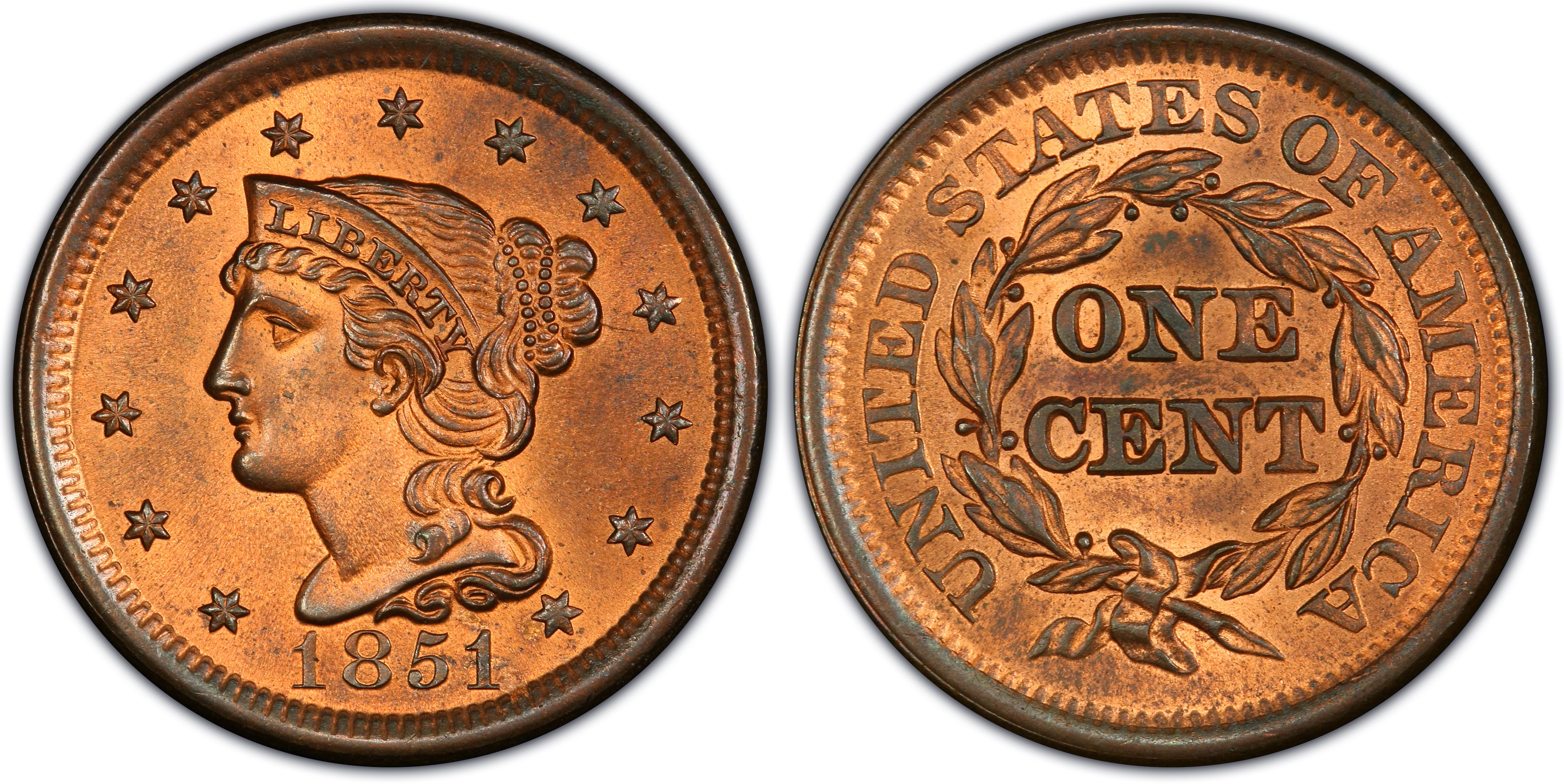 1851 1C Newcomb 18, RB (Regular Strike) Braided Hair Cent - PCGS CoinFacts