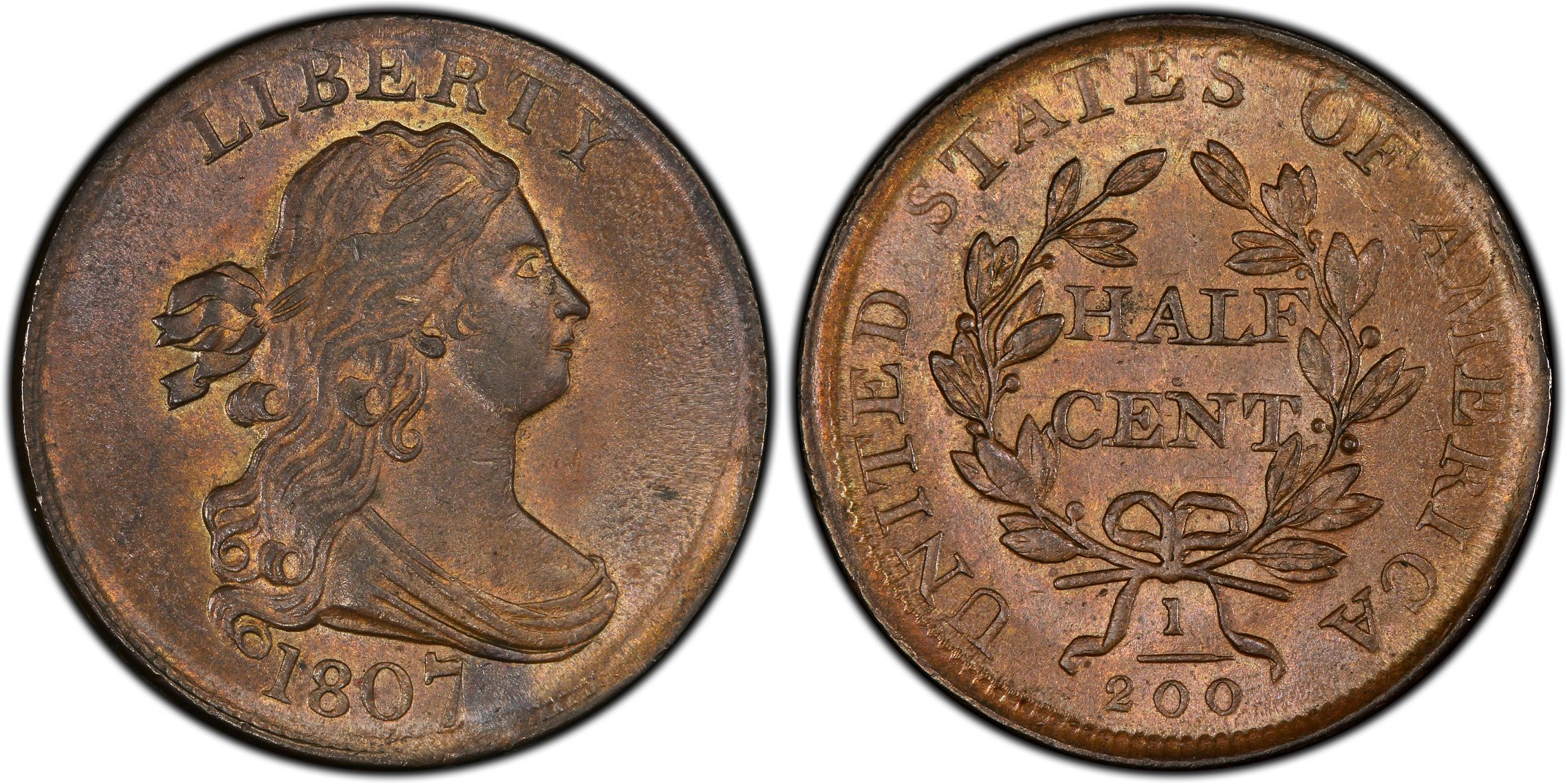 1807 1 2C BN Regular Strike Draped Bust Half Cent PCGS CoinFacts