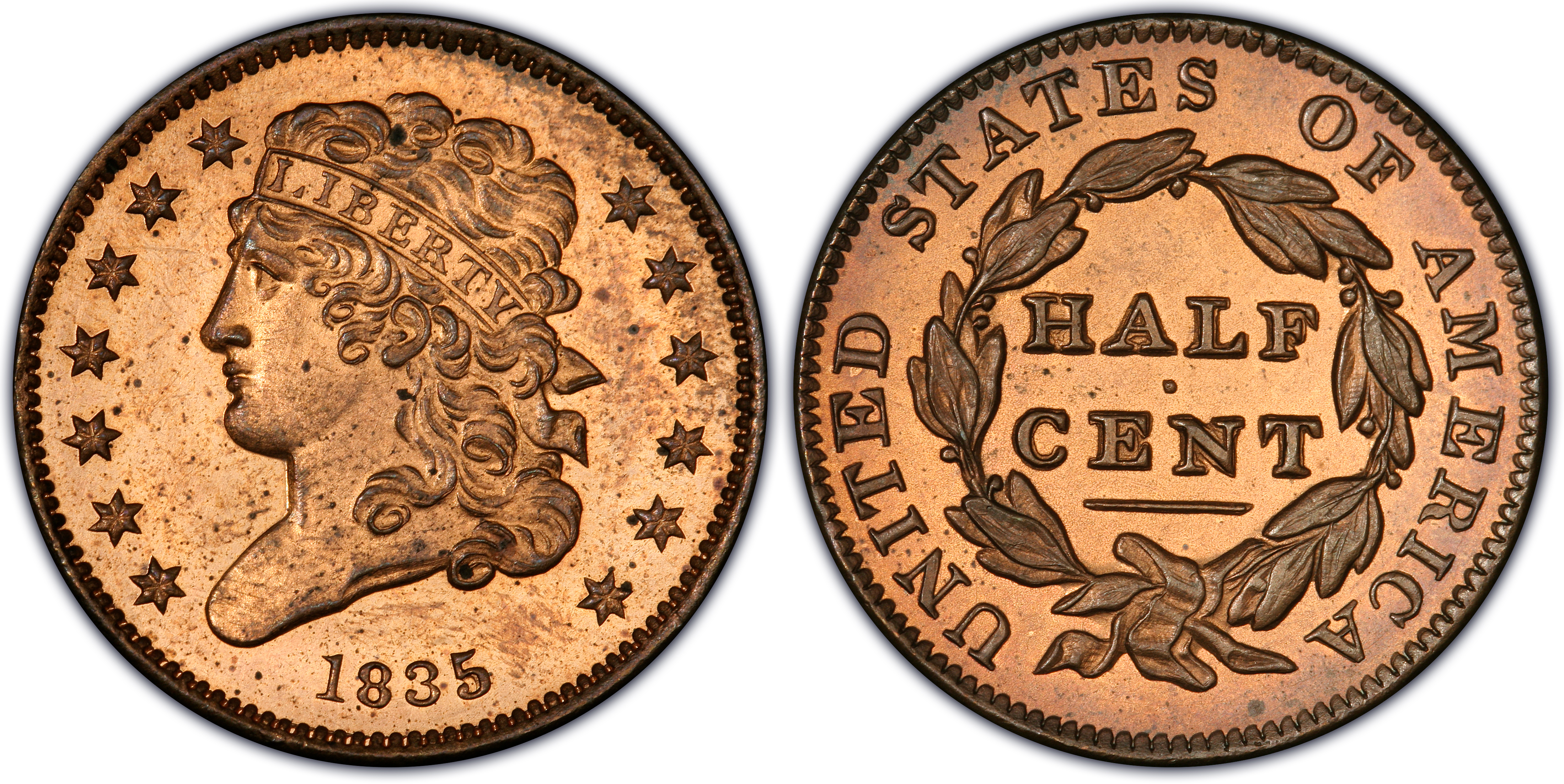 Images Of Classic Head Half Cent 1835 1 2C RD PCGS CoinFacts