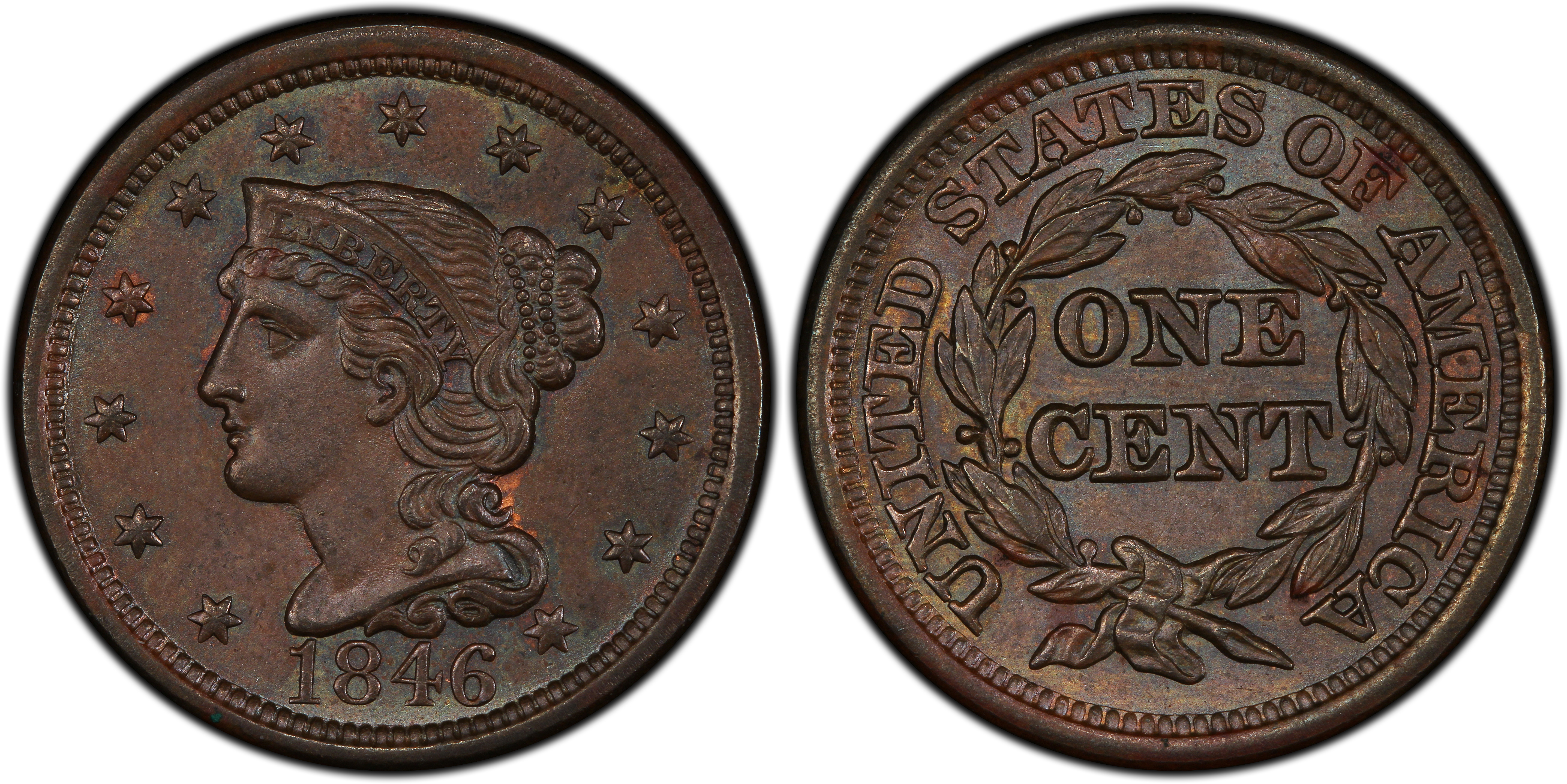 1857 1C Large Date, BN (Regular Strike) Braided Hair Cent - PCGS