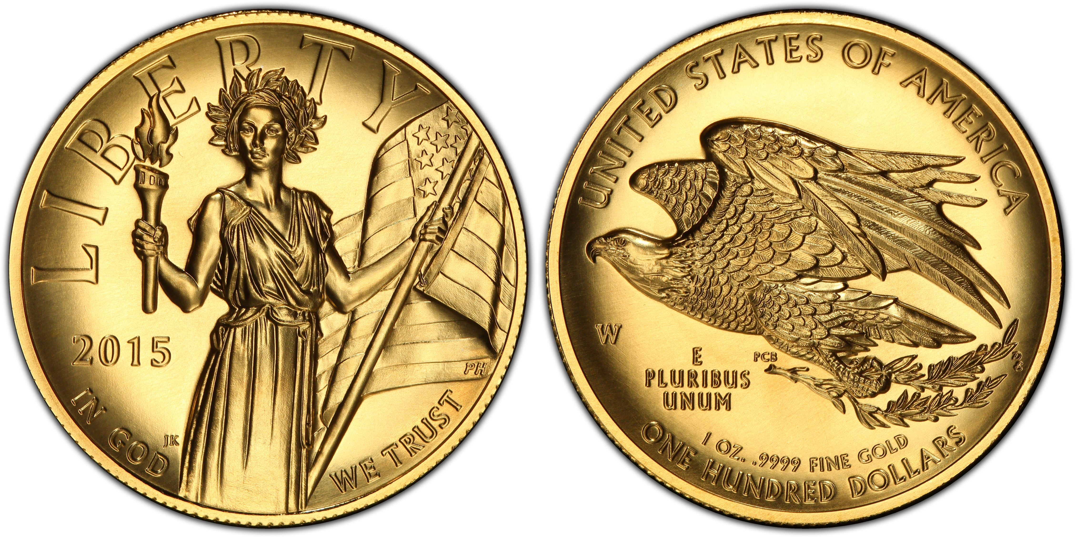 2015-W $100 High Relief First Strike .9999 Fine Gold Liberty label