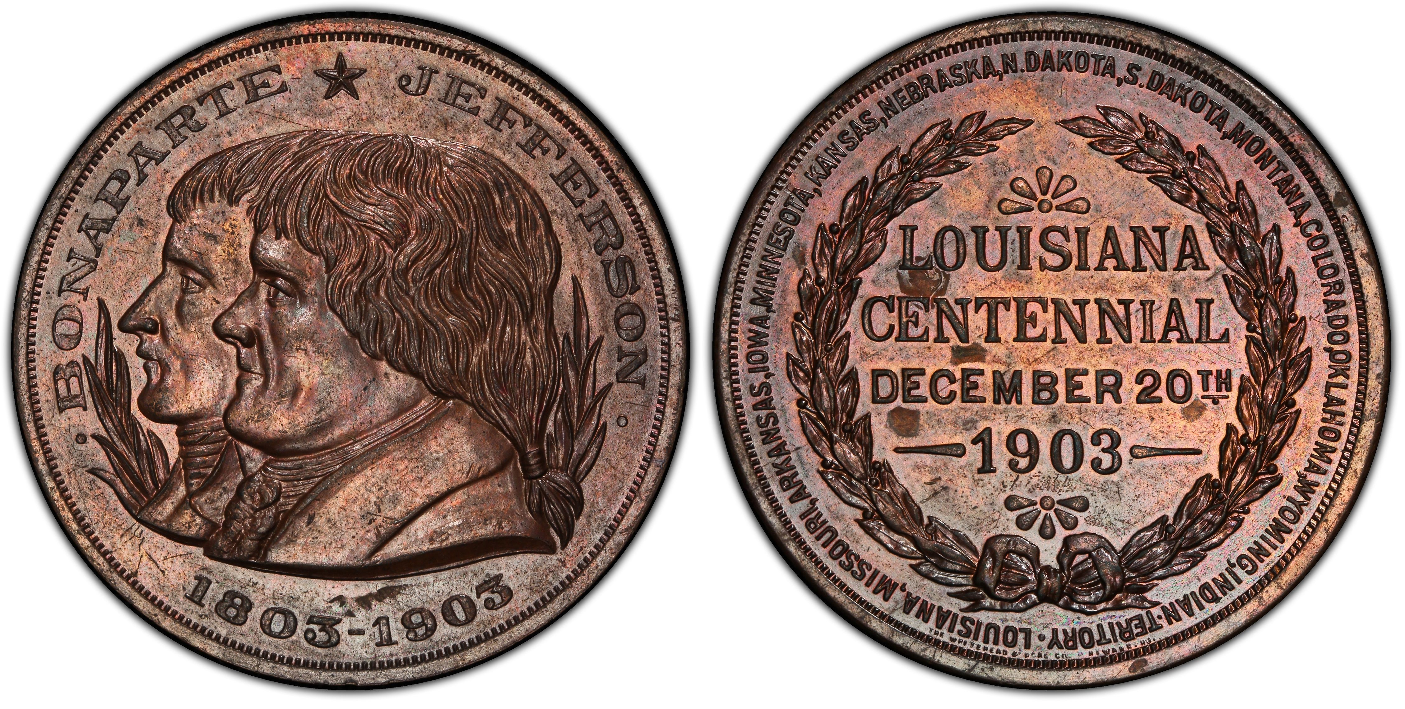 1903 Medal Krueger-209 Bronze Louisana Centennial, Dec. 20 ...