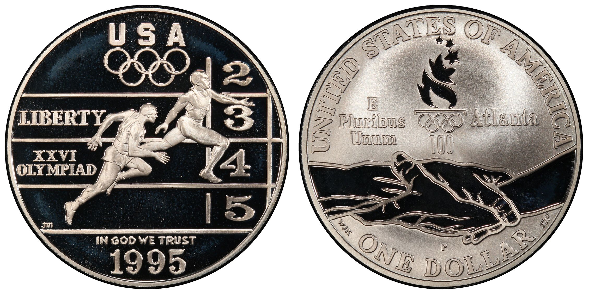 1995-P $1 Track & Field, DCAM (Proof) Modern Silver and Clad ...