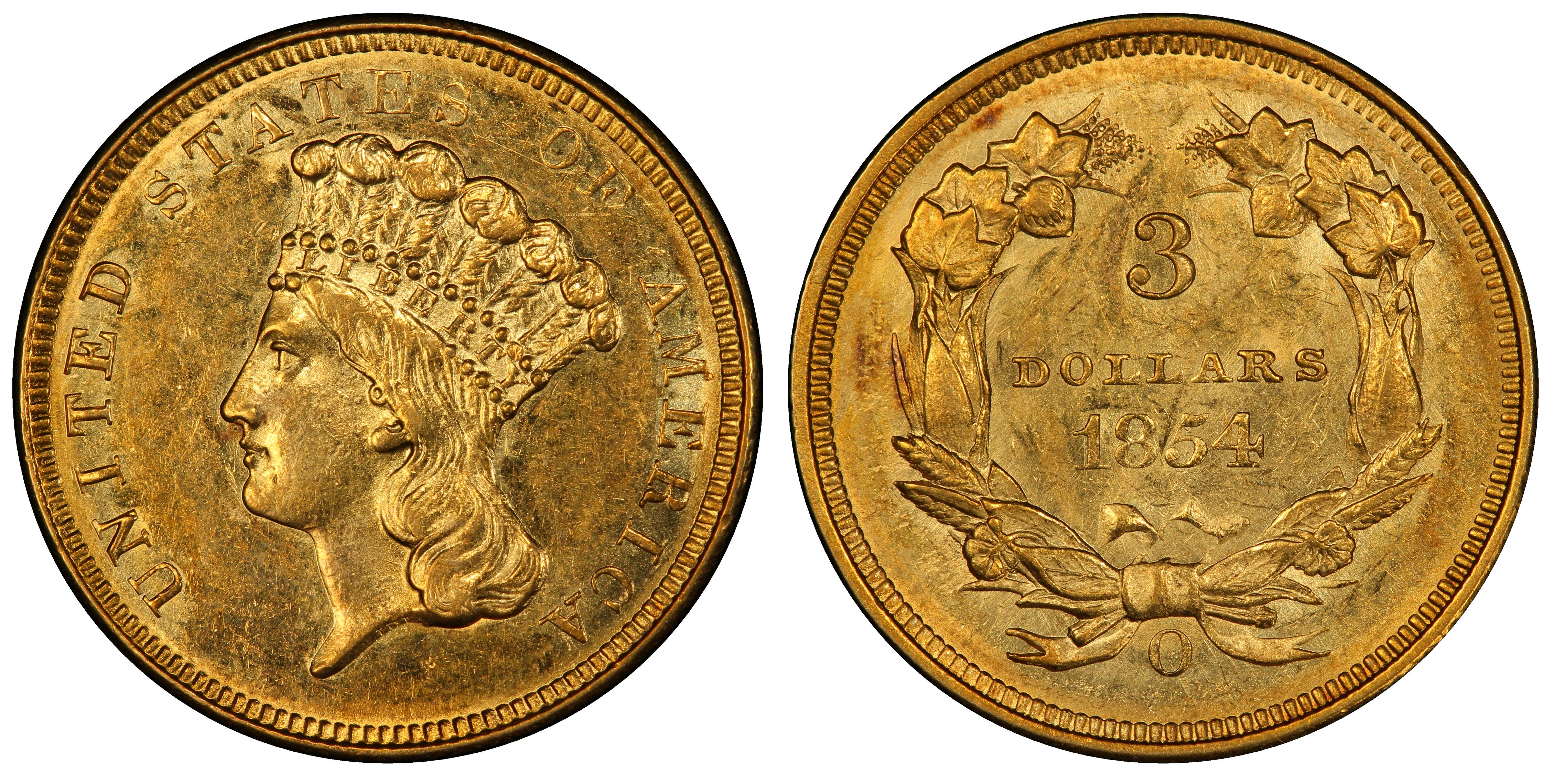 1854-O $3 (Regular Strike) Three Dollar - PCGS CoinFacts