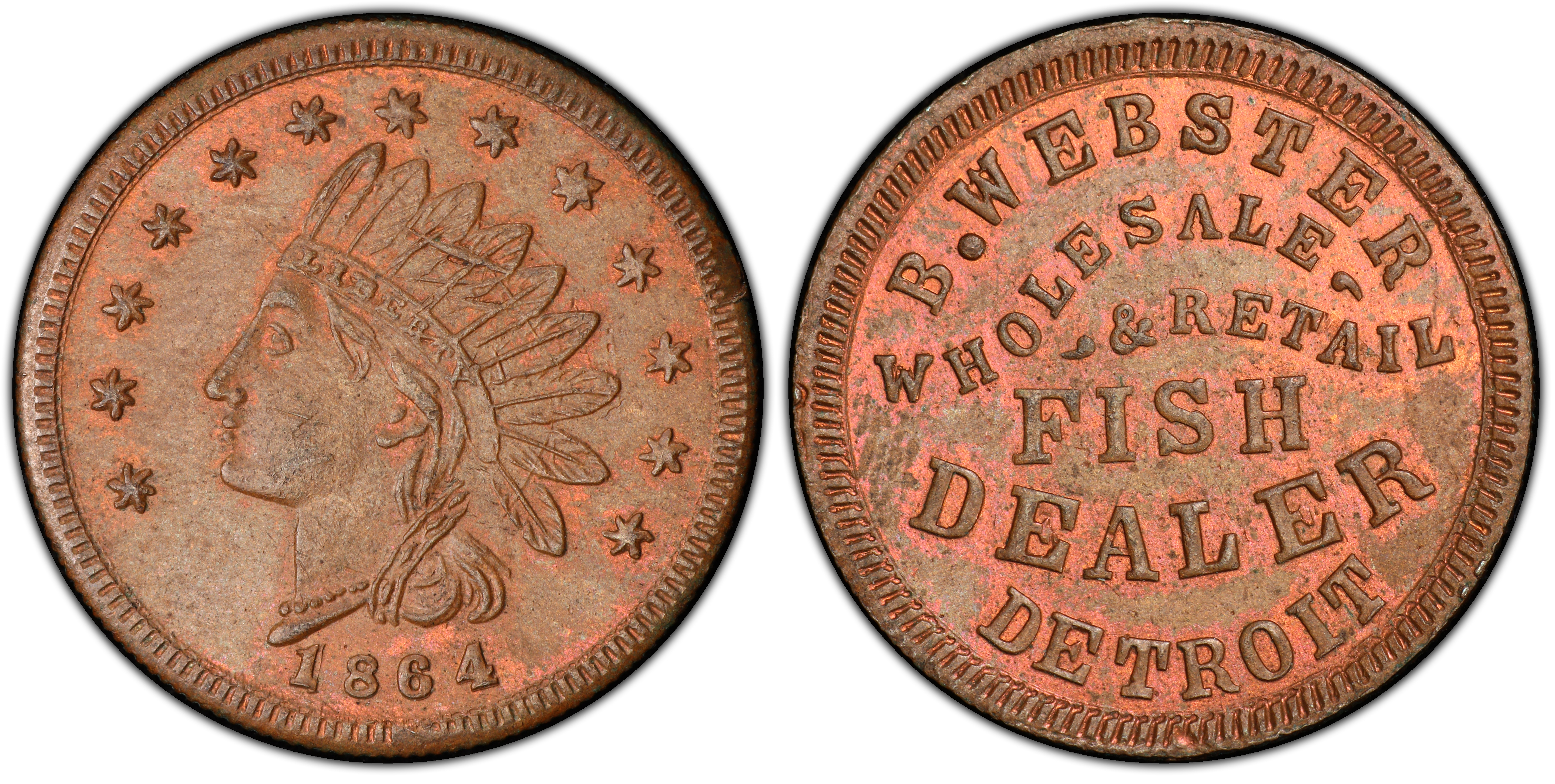 1864 Token F-225CL-3a Copper RE B. Webster MI, BN (Regular Strike ...