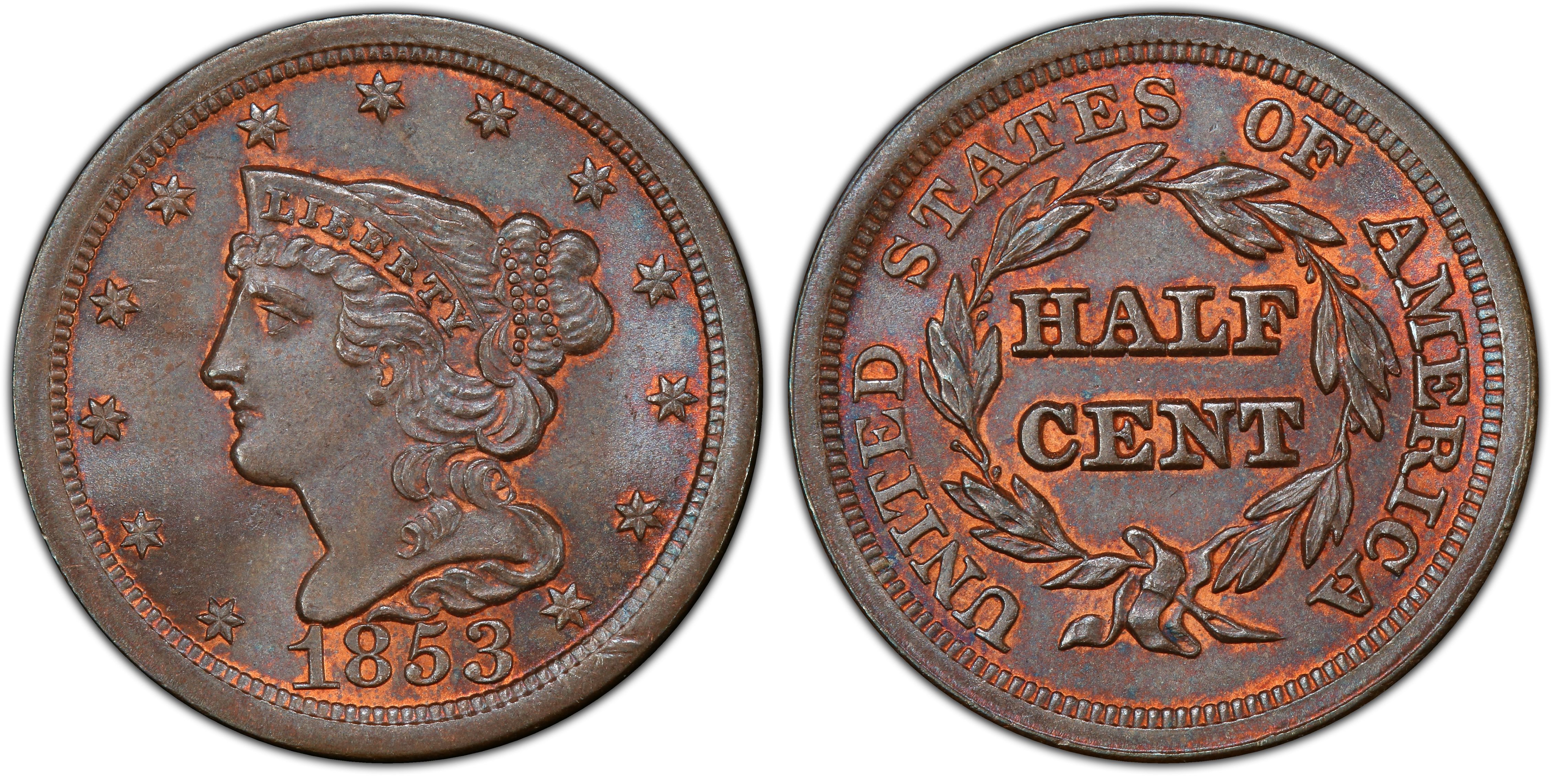 1853 BRAIDED HAIR HALF CENT A VF AMAZING DETAIL! FREE SHIPPING