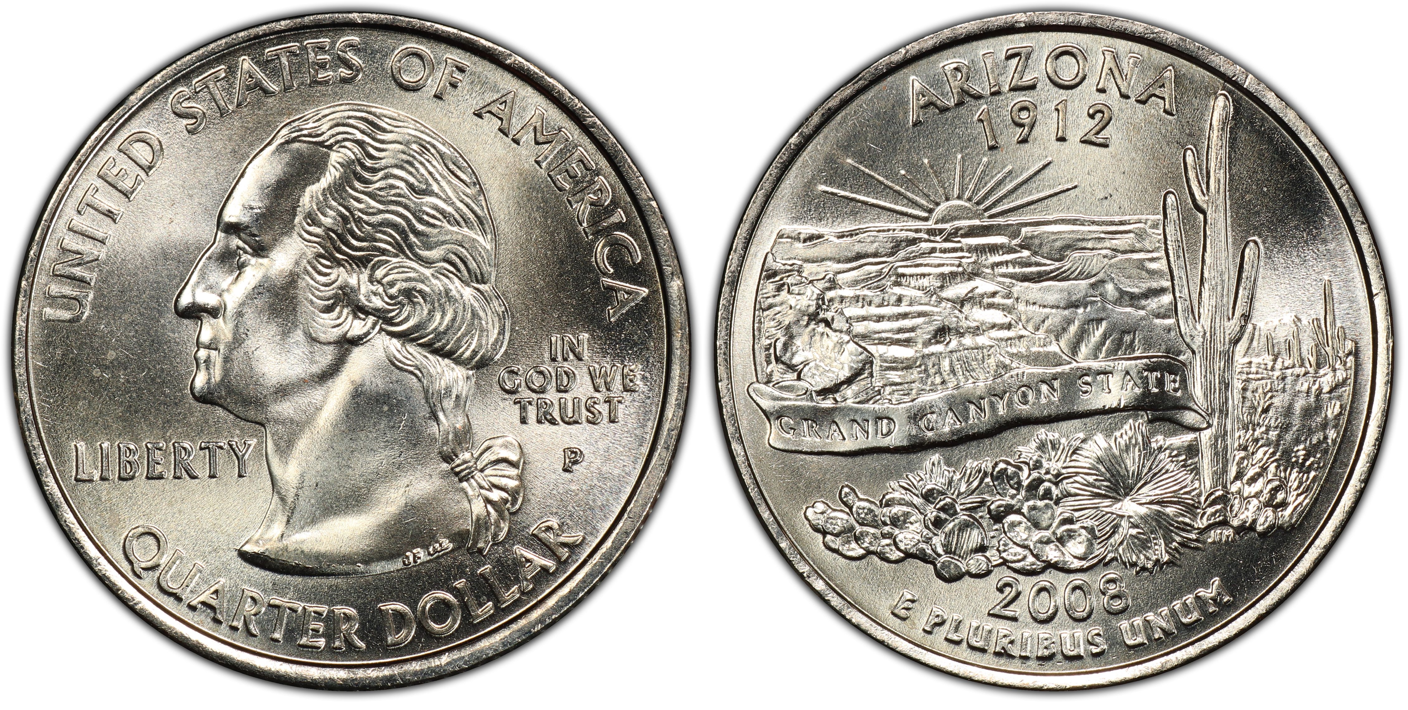 2008 P and D 2 Coin Arizona Statehood Washington Quarters Set In AU Condition 
