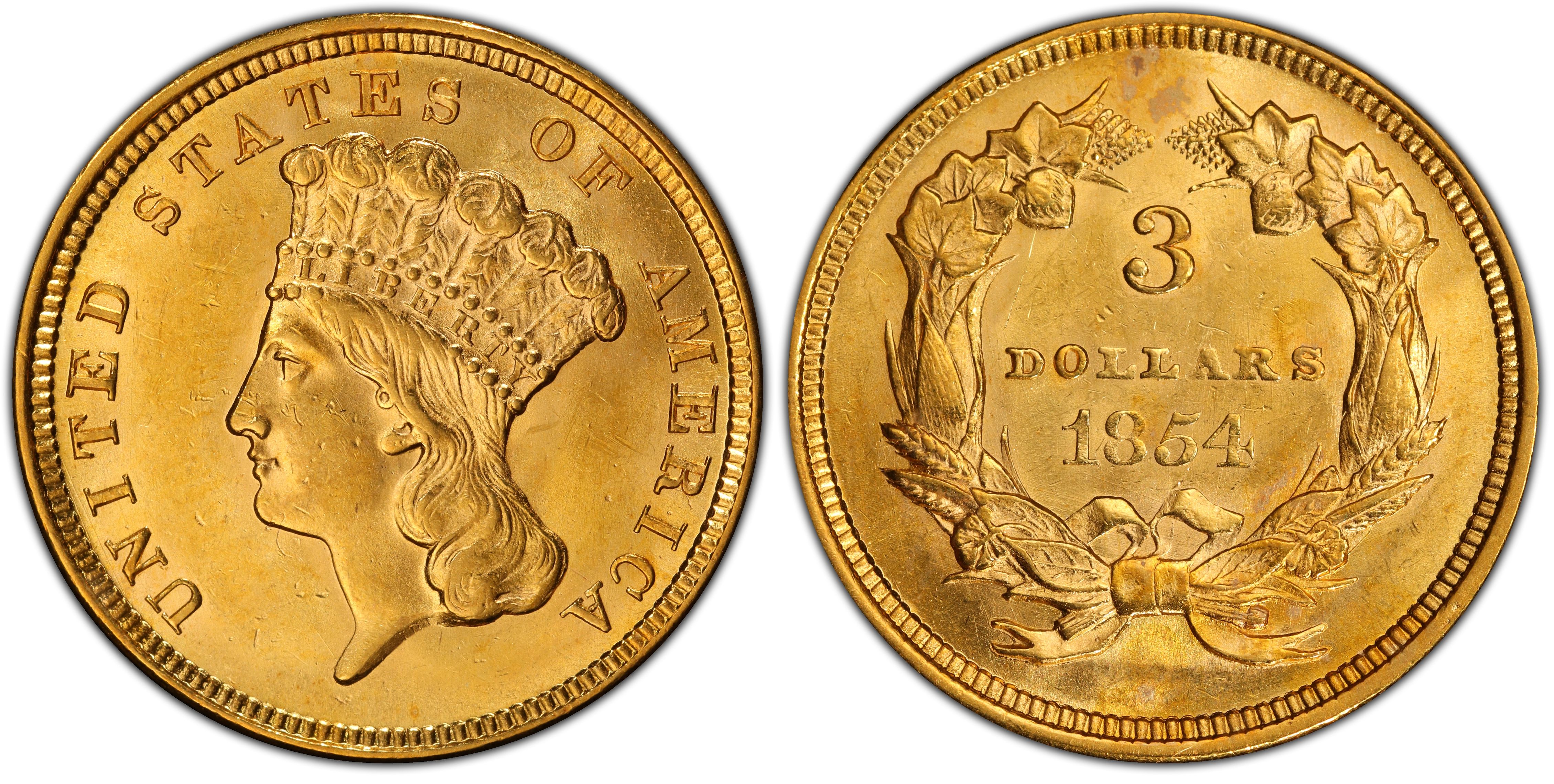 1854-D $3 (Regular Strike) Three Dollar - PCGS CoinFacts