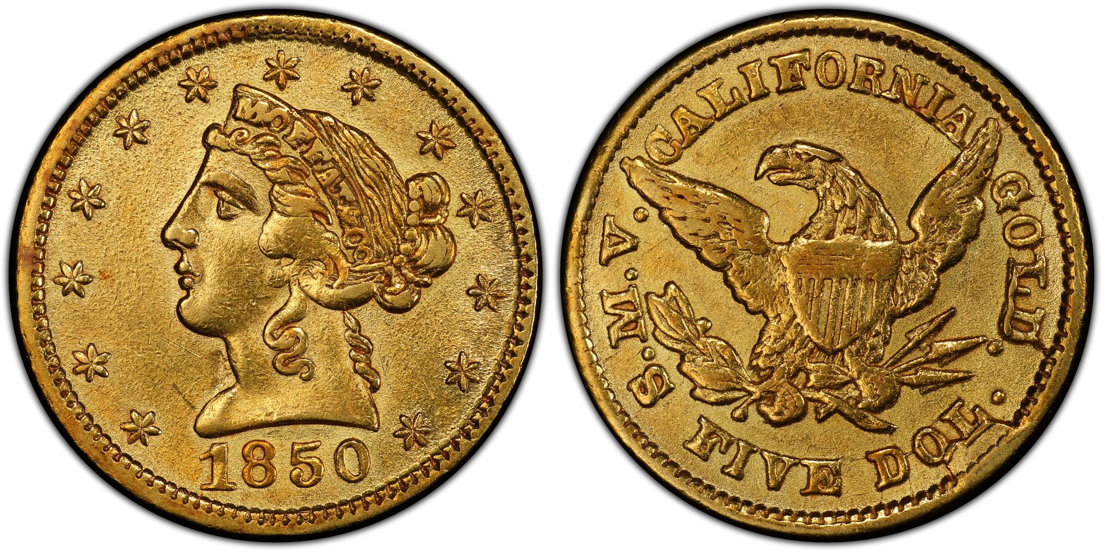 1850 $5 Moffat & Co. (Regular Strike) California Gold - PCGS CoinFacts