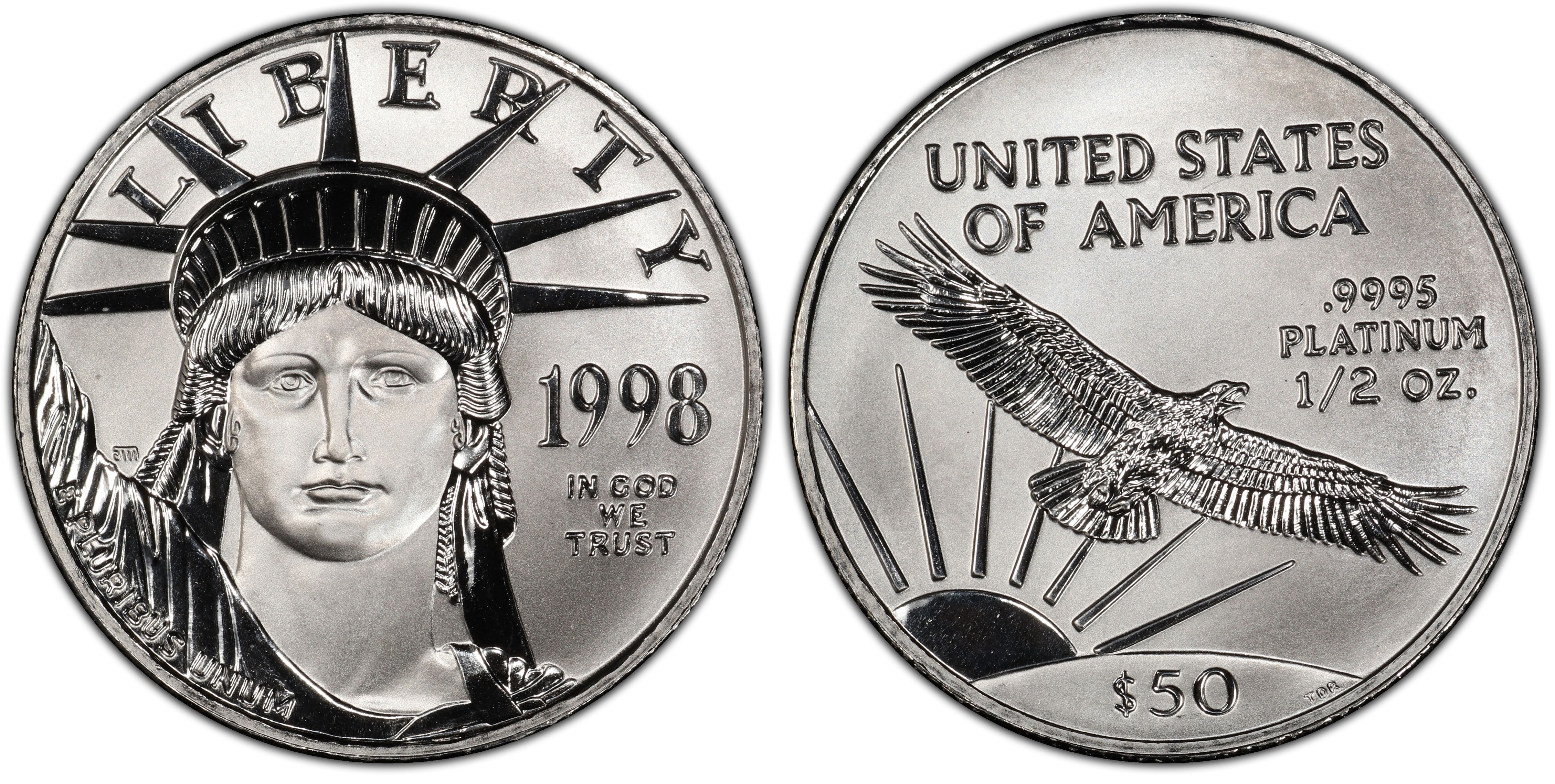 1998 $50 Statue of Liberty (Regular Strike) Platinum Eagles - PCGS