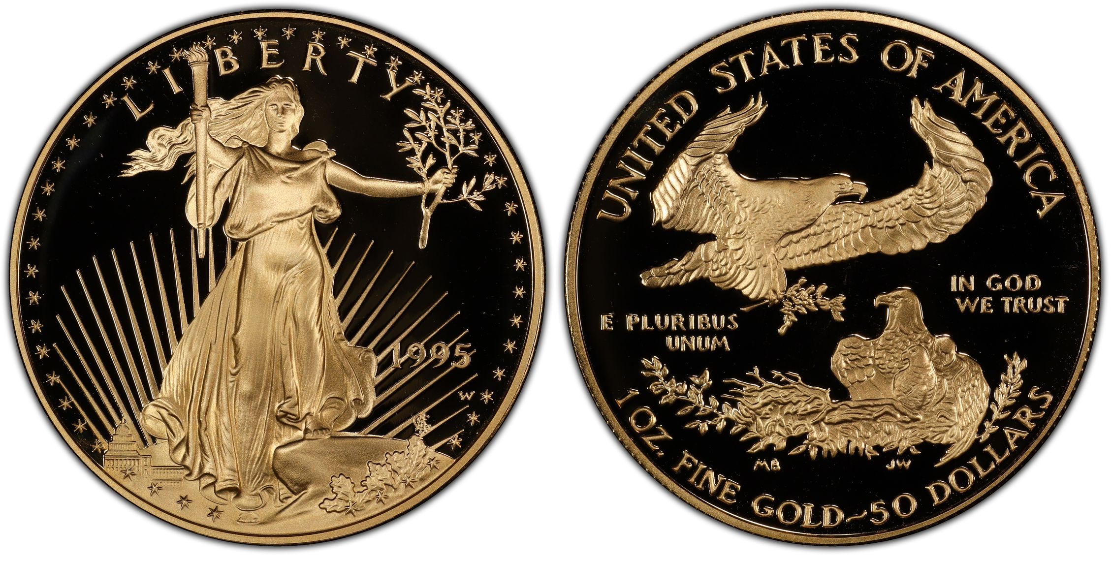 1995-W $50 Gold Eagle 10th Anniversary Set, DCAM (Proof) Gold Eagles ...