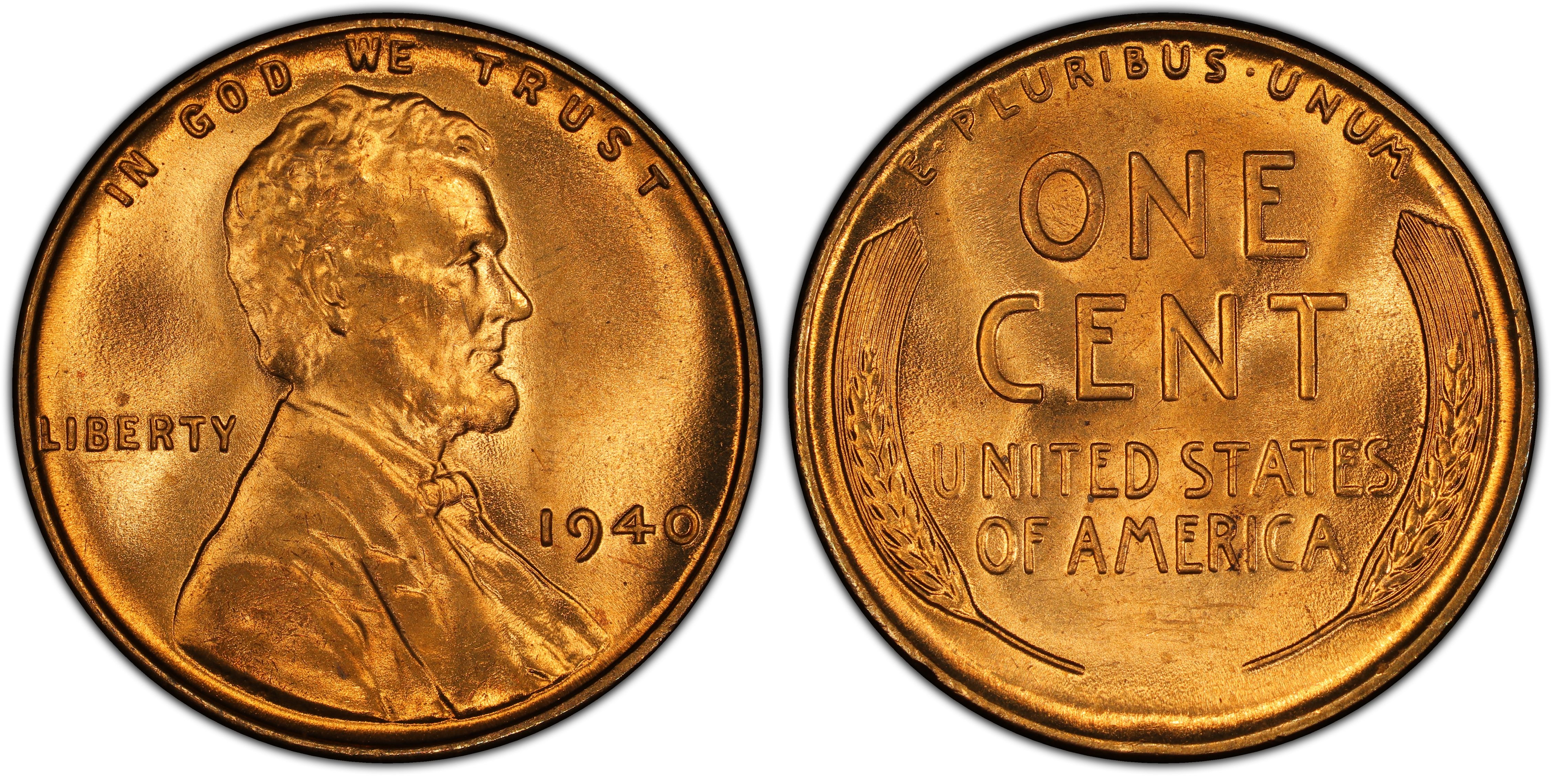 1940-P Lincoln Wheat 1c"Original Golden Mint Luster"GEM+BU/RED from OBW roll. 