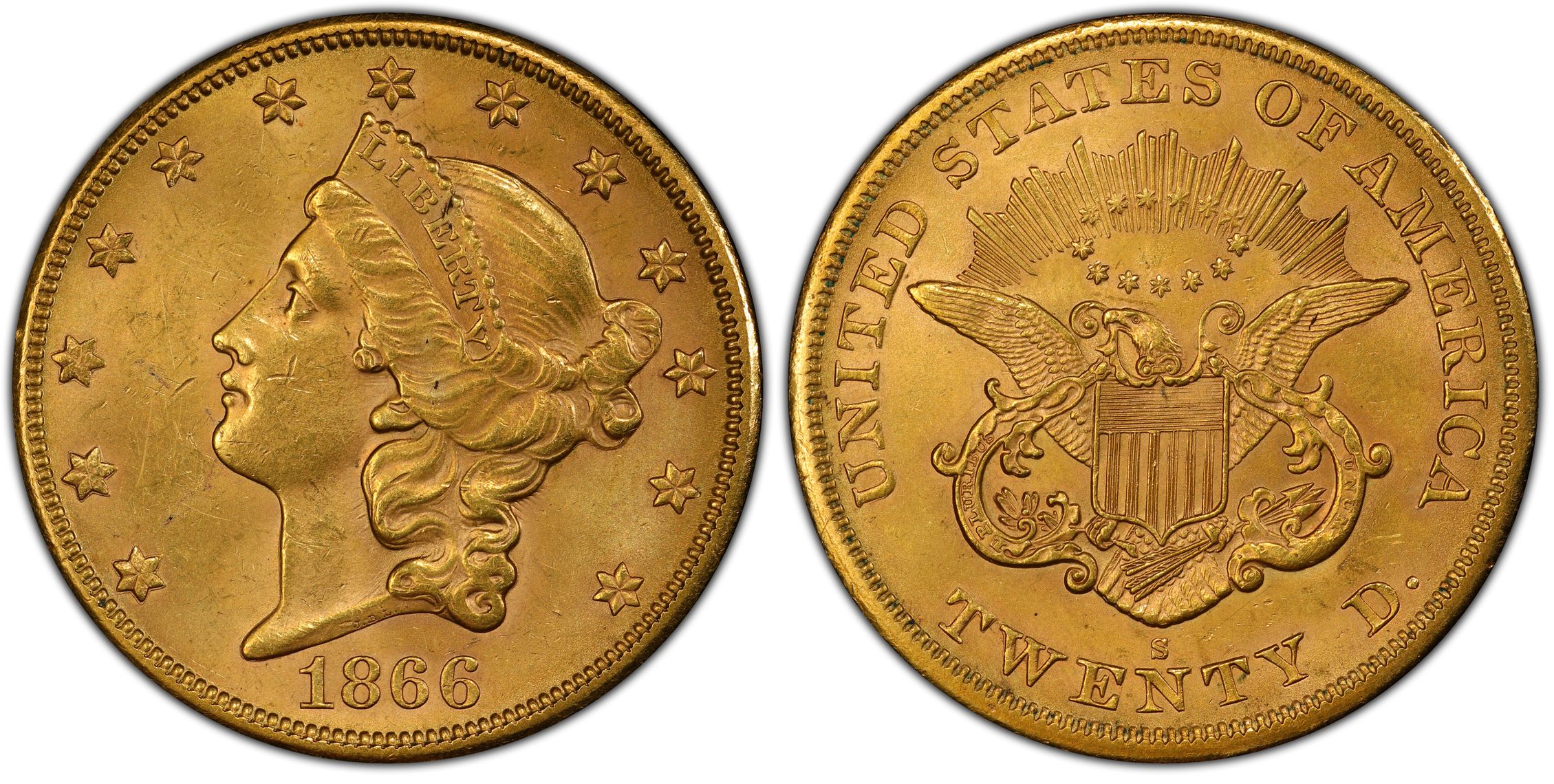 1866-S $20 No Motto (Regular Strike) Liberty Head $20 - PCGS CoinFacts