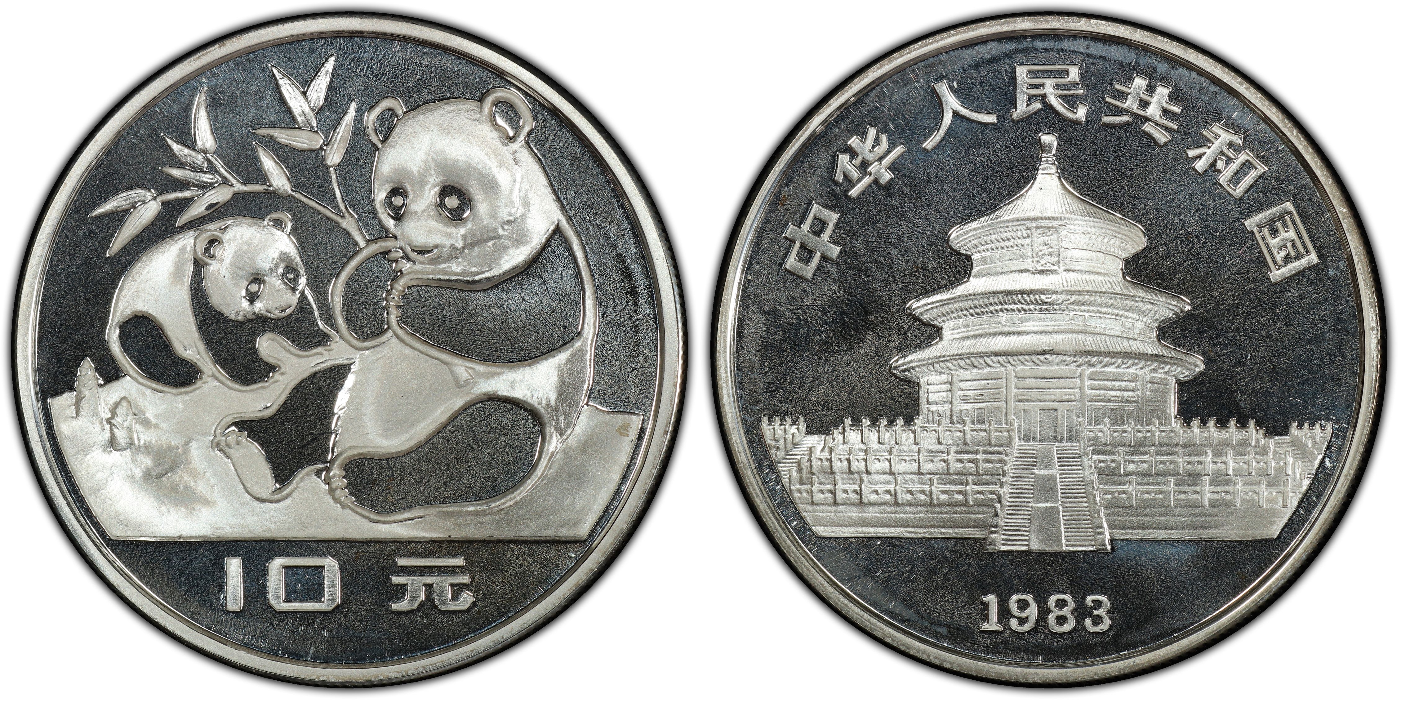 中国 中华人民共和国 贵金属熊猫币 银币 10 圆 valueview64  pcgs