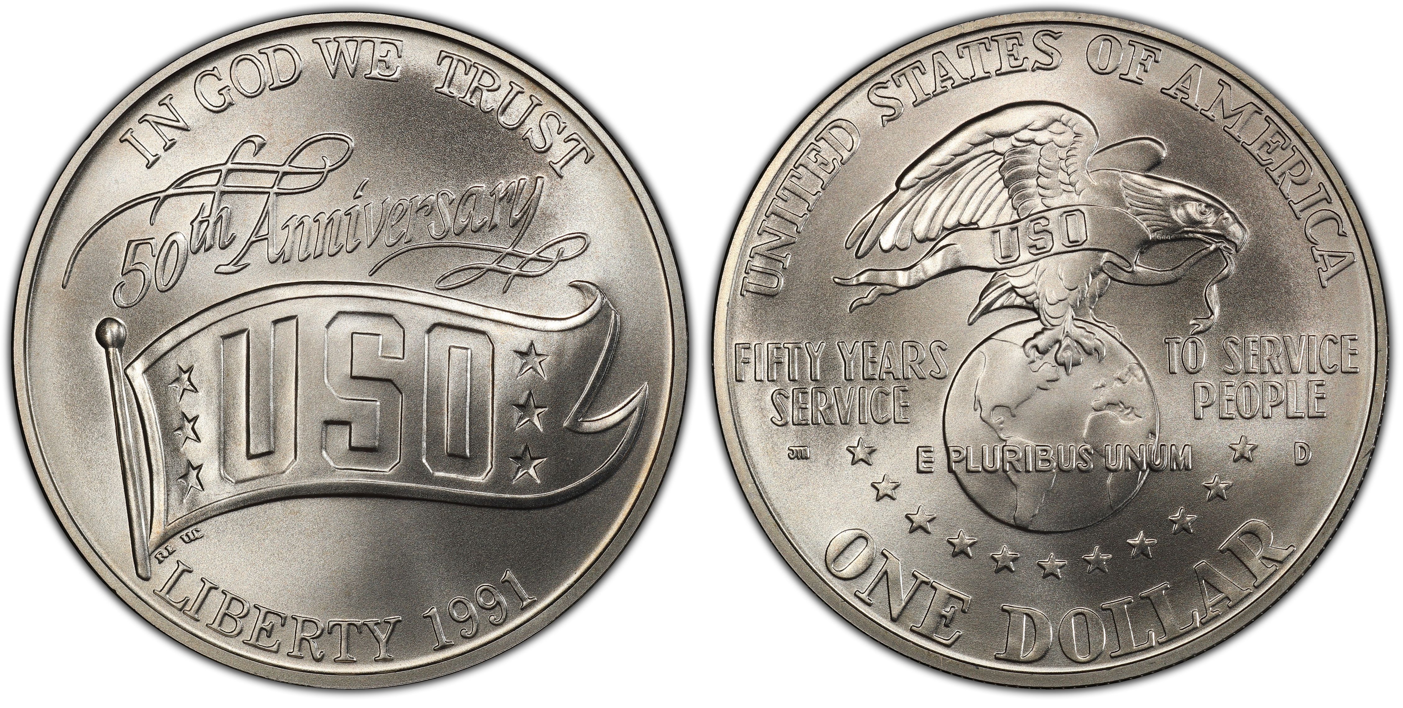 90% Silver 1991 D "USO" Commemorative Dollar UNCIRCULATED BU   Free Shipping! 