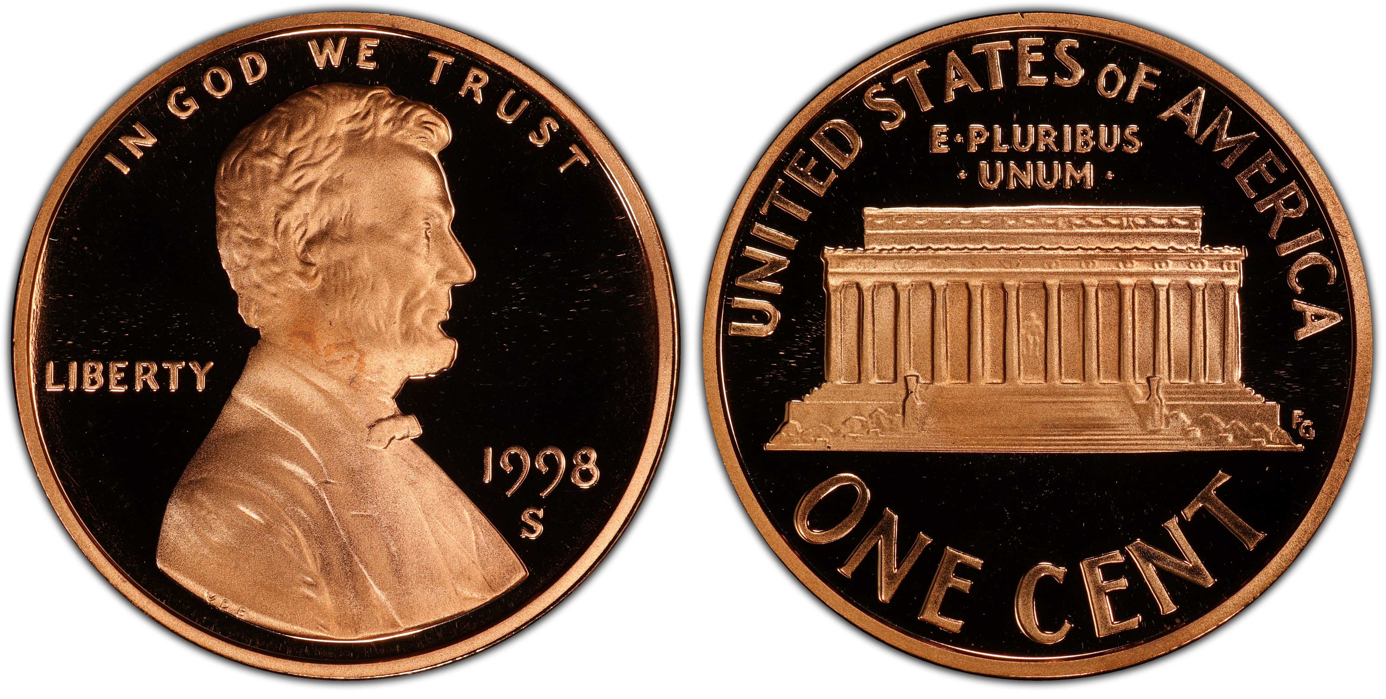 1998 S 1c Lincoln Memorial Cent Penny US Coin Choice Proof