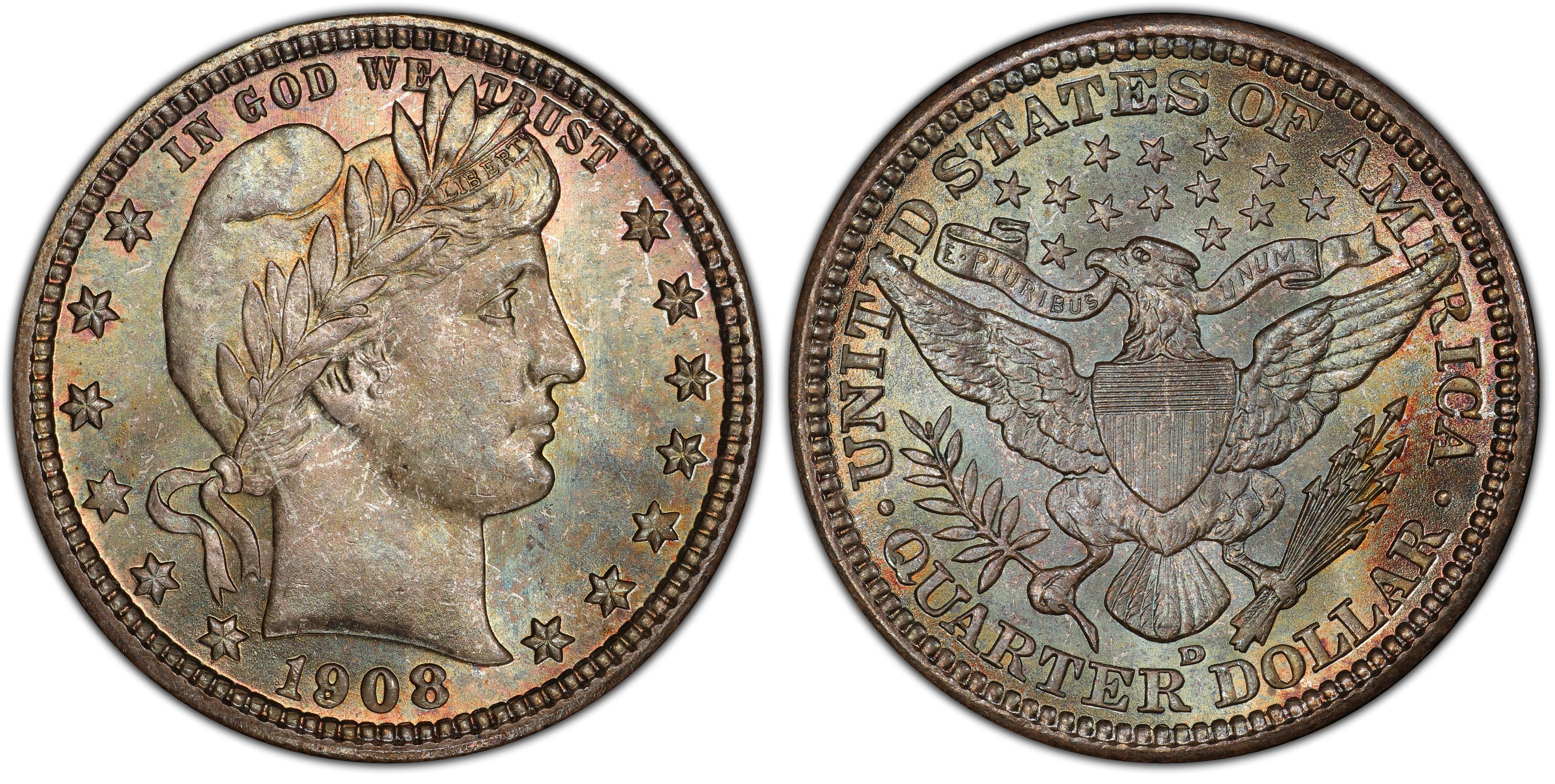 1908 D 25c Barber Silver Quarter Dollar Denver