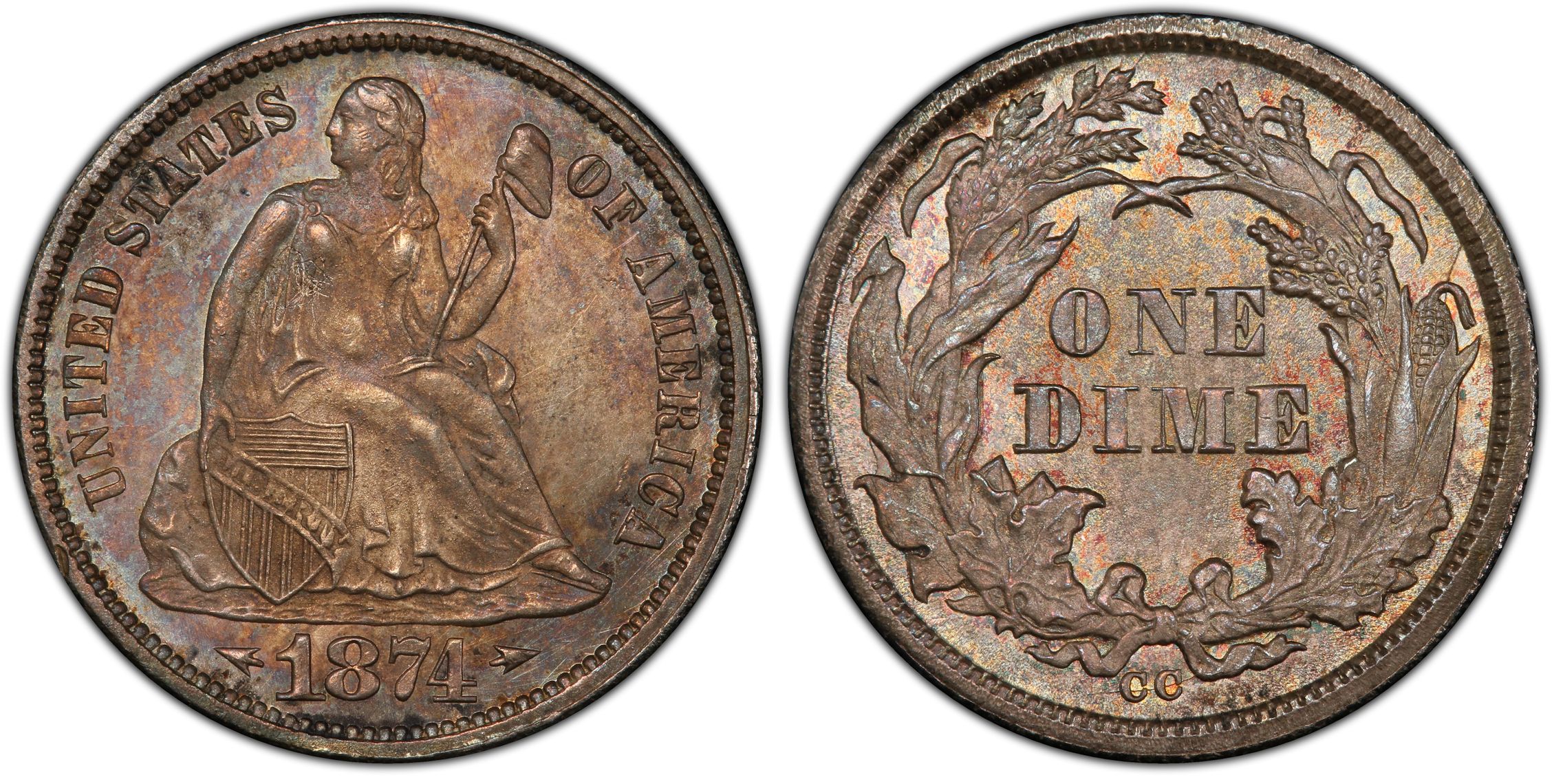 アンティークコイン 硬貨 1874-S LIBERTY SEATED 10C PCGS MS 66 [送料