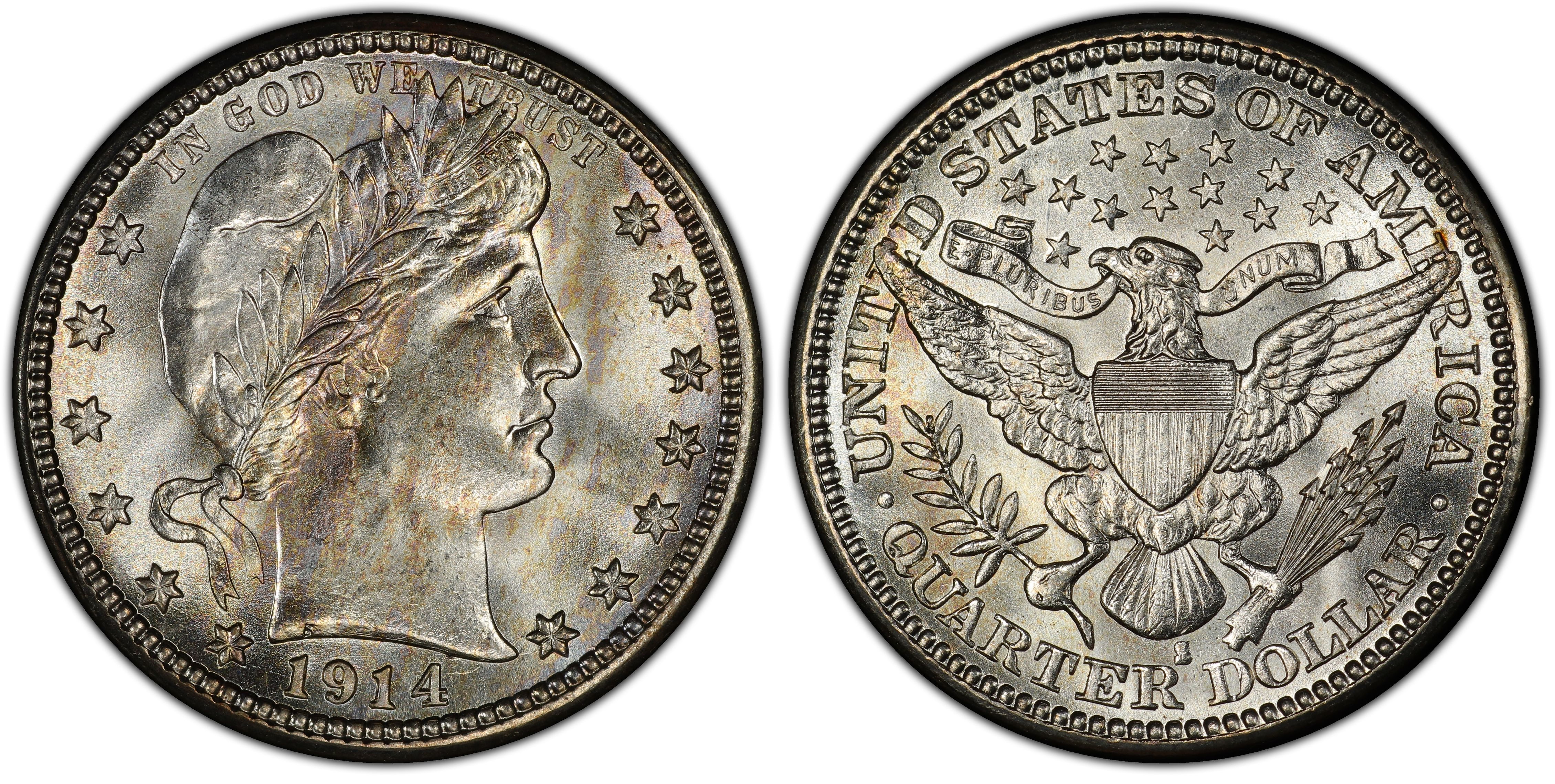 1914 Barber Quarter Old US Silver Quarter Dollar Extra Fine Vintage American 25 Cent Coin