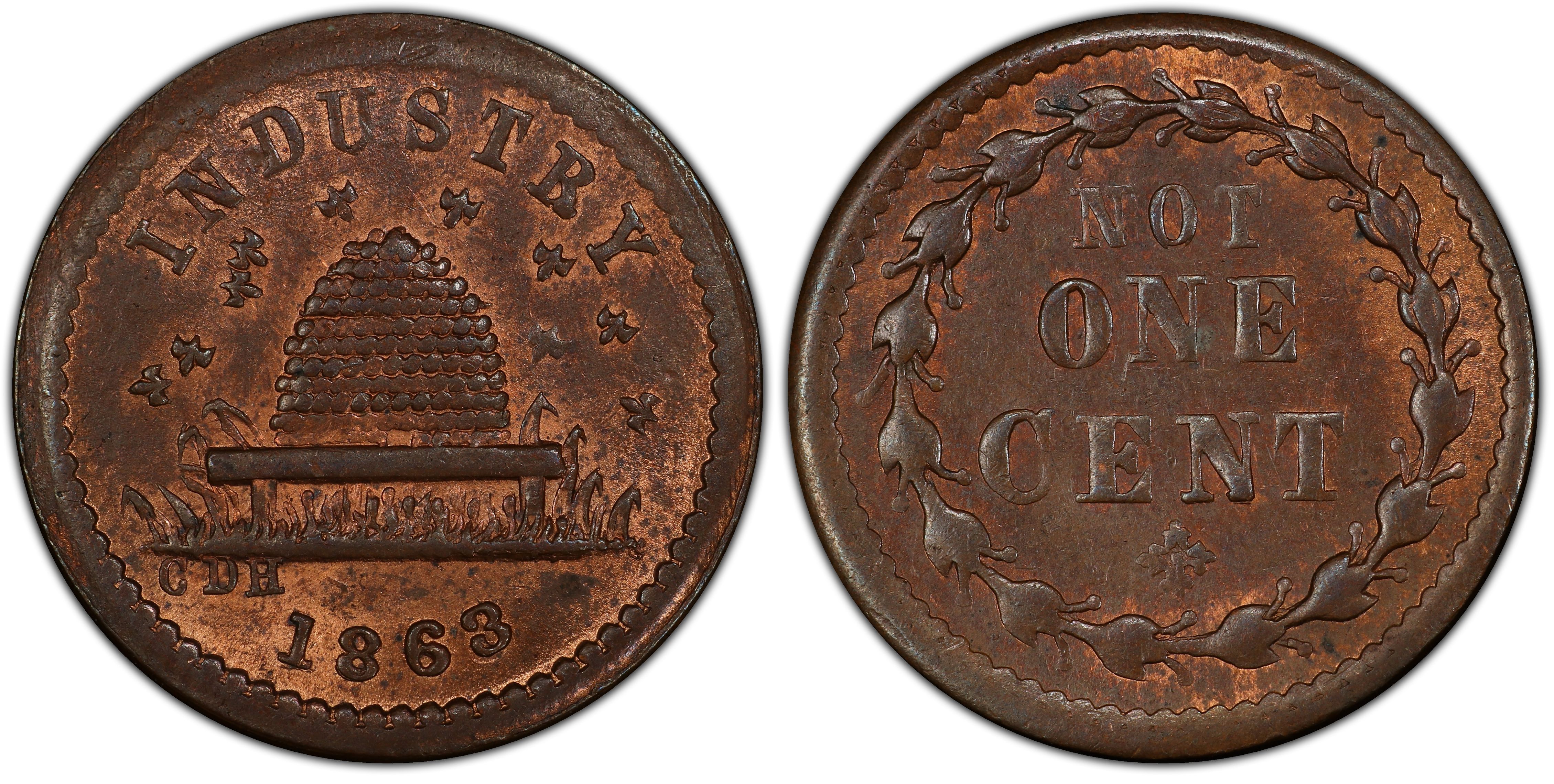 1863 Civil War not One Cent Token. 