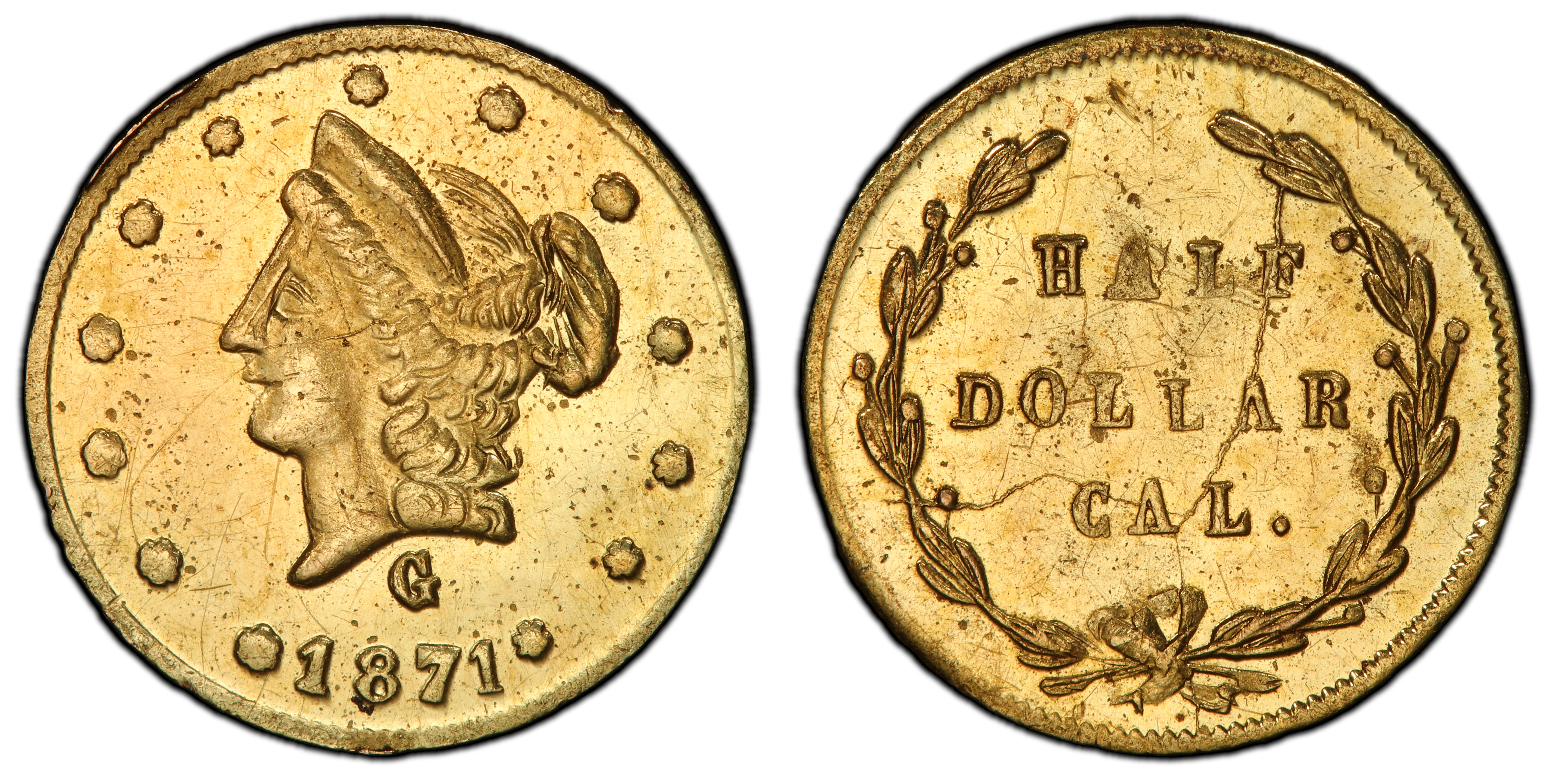 1871 G50C BG-1026 (Regular Strike) California Fractional Gold