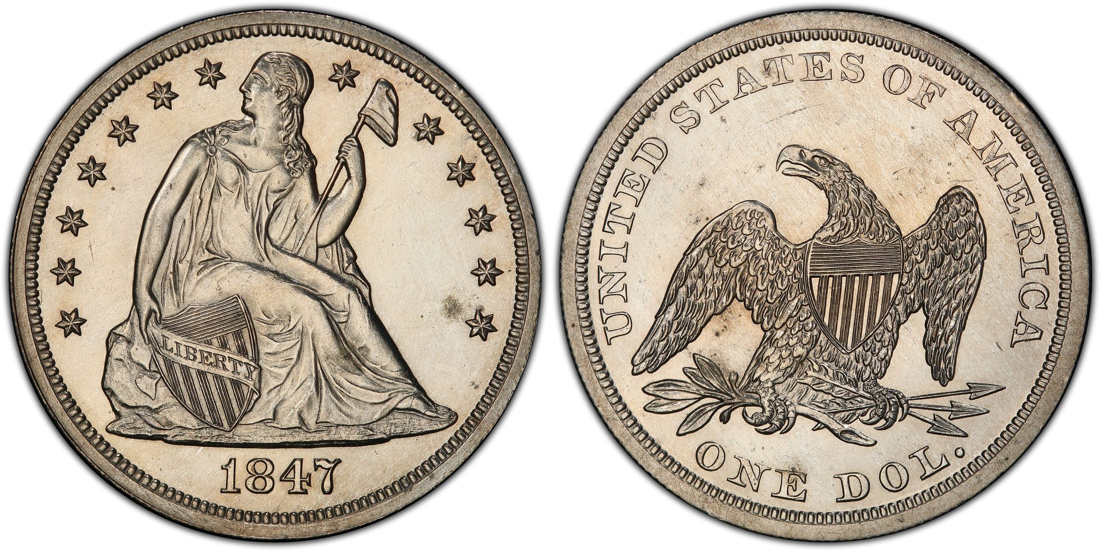 1847 1 Proof Liberty Seated Dollar PCGS CoinFacts