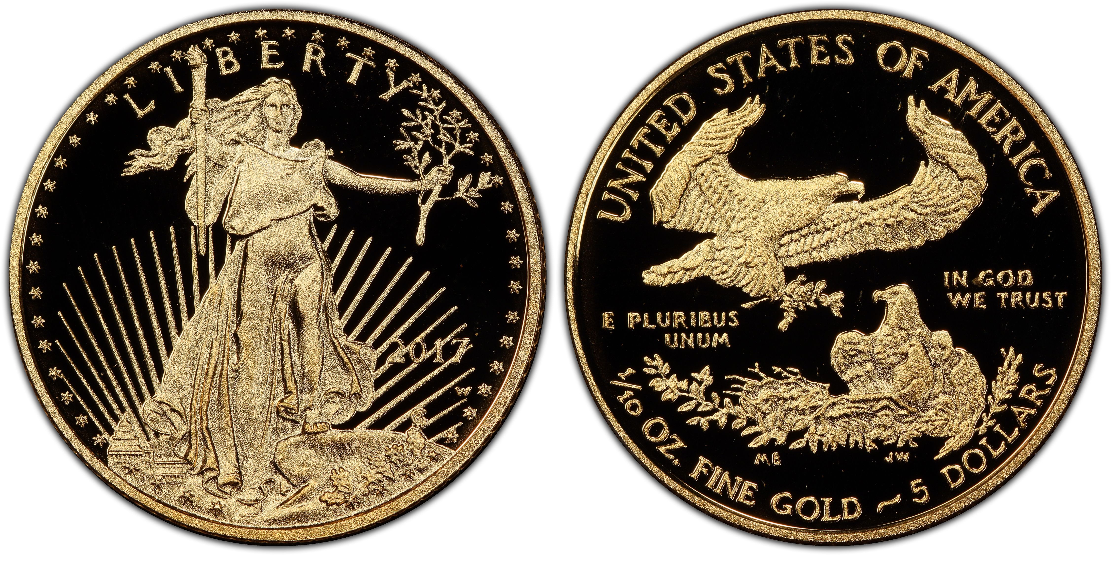 2017 American Eagle BenL5c Five dollar Gold Coin w/ Box & COA One Tenth Ounce 