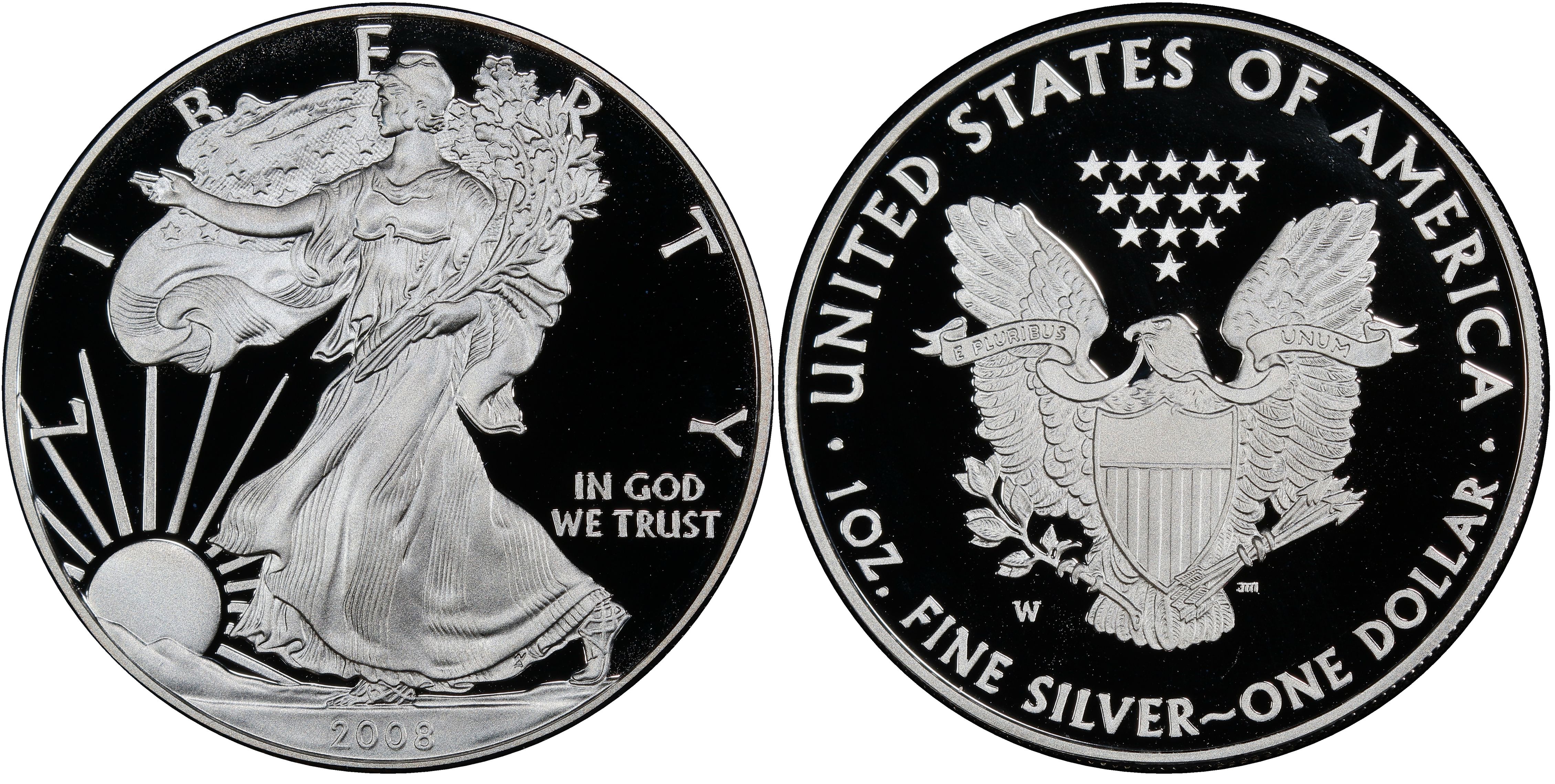 2008 W Proof Silver American Eagle Dollar US Mint $1 ASE Bullion Coin