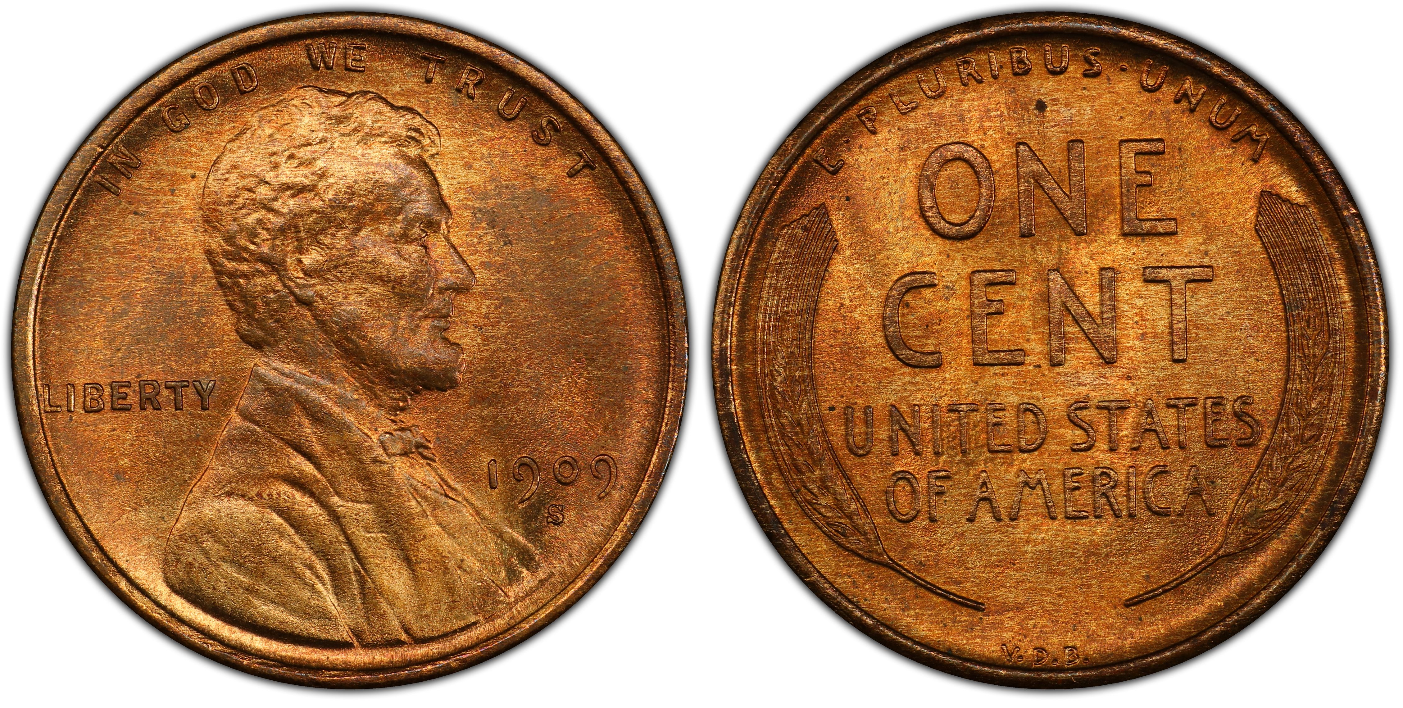 Images of Lincoln Cent (Wheat Reverse) 1909-S VDB 1C, RB - PCGS CoinFacts