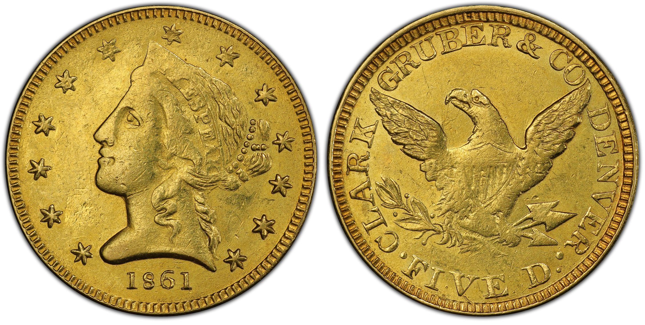 アンティークコイン 金貨 1861 $10 Clark Gruber Colorado Gold Rush