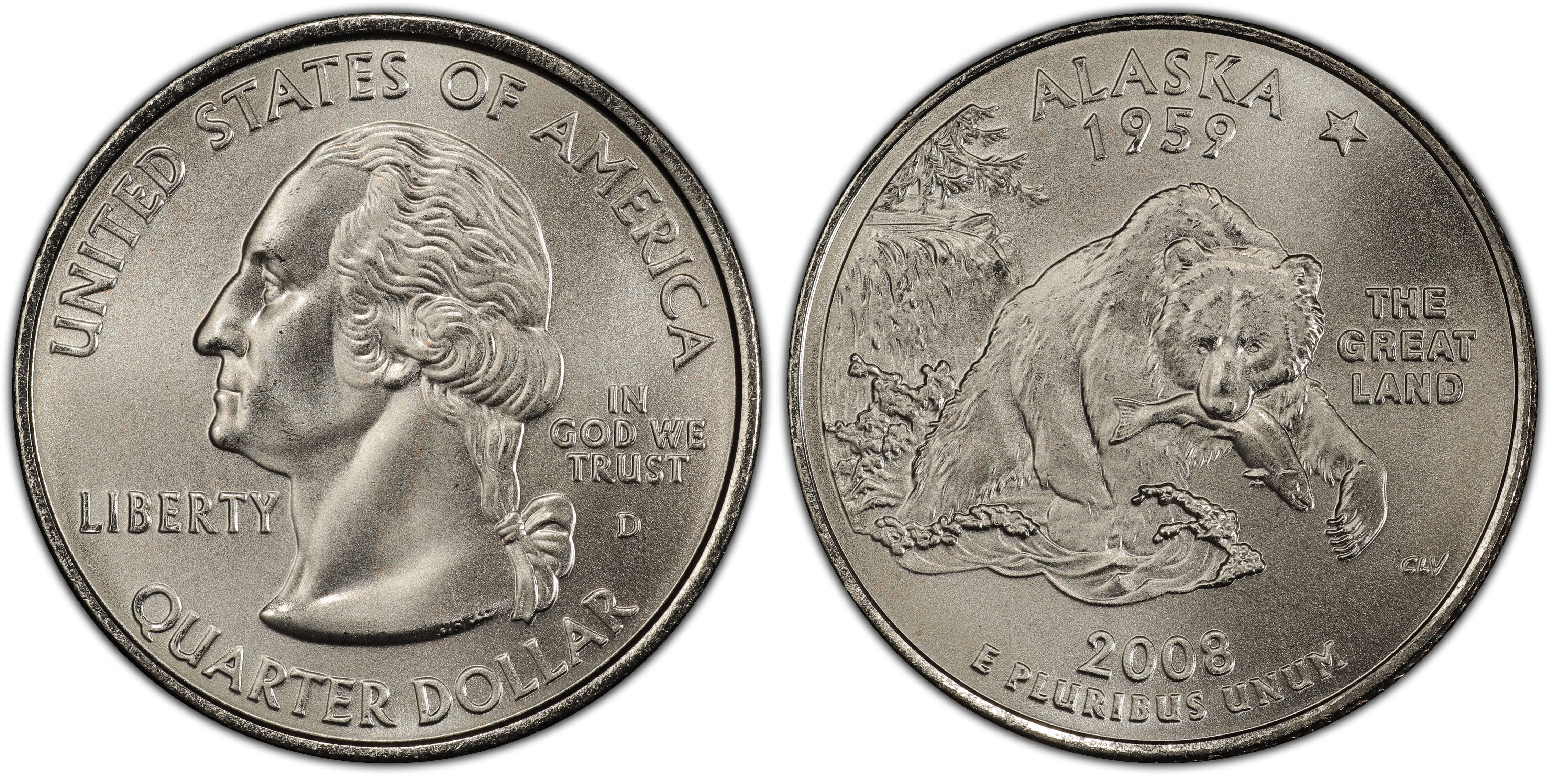 Details about   State Quarter 25c Uncirculated Roll of 40 " D " Mint #49 2008 Alaska AK 
