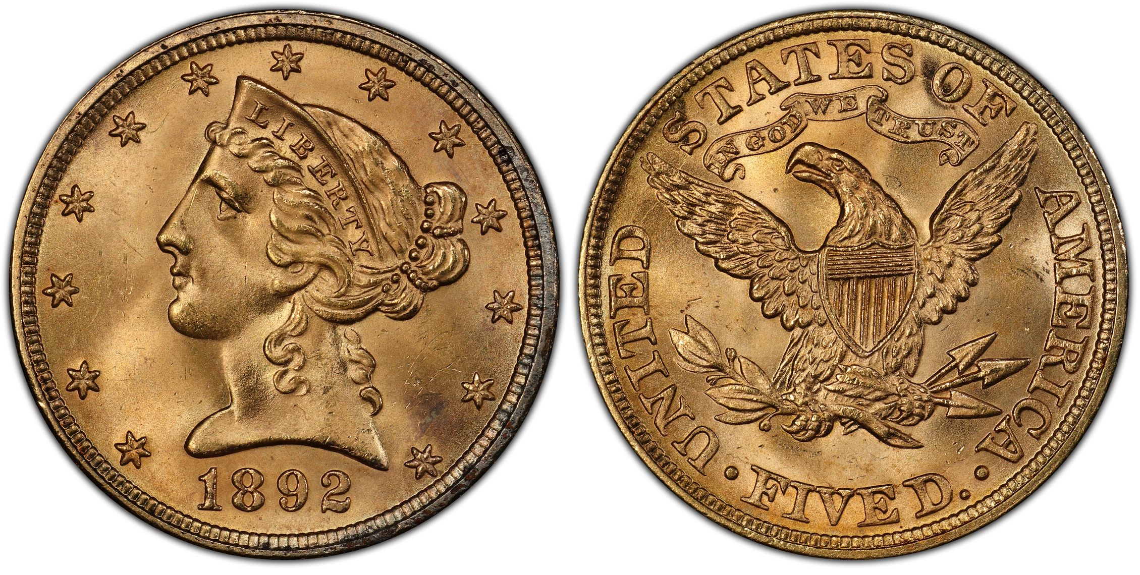 1892 $5 (Regular Strike) Liberty Head $5 - PCGS CoinFacts